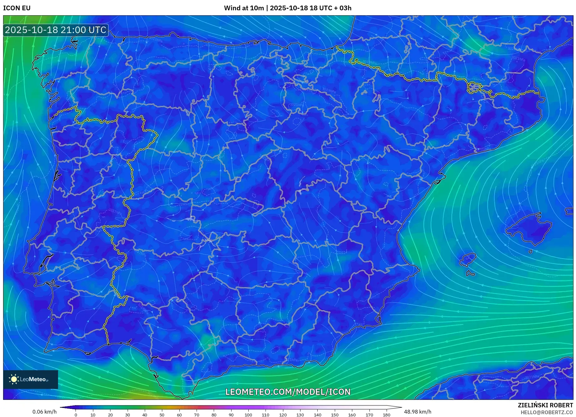 ICON model - Spain, Wind at 10m ICON model - Spain, Wind at 10m