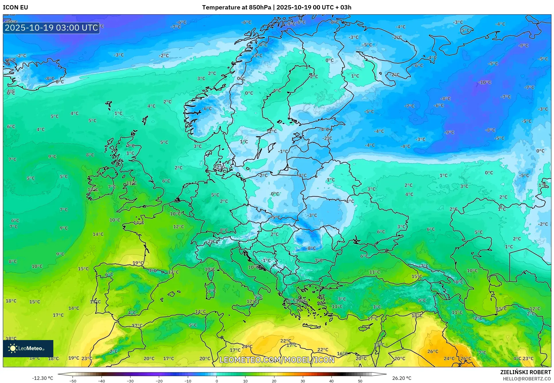 ICON model - Europe, Temperature at 850hPa ICON model - Europe, Temperature at 850hPa
