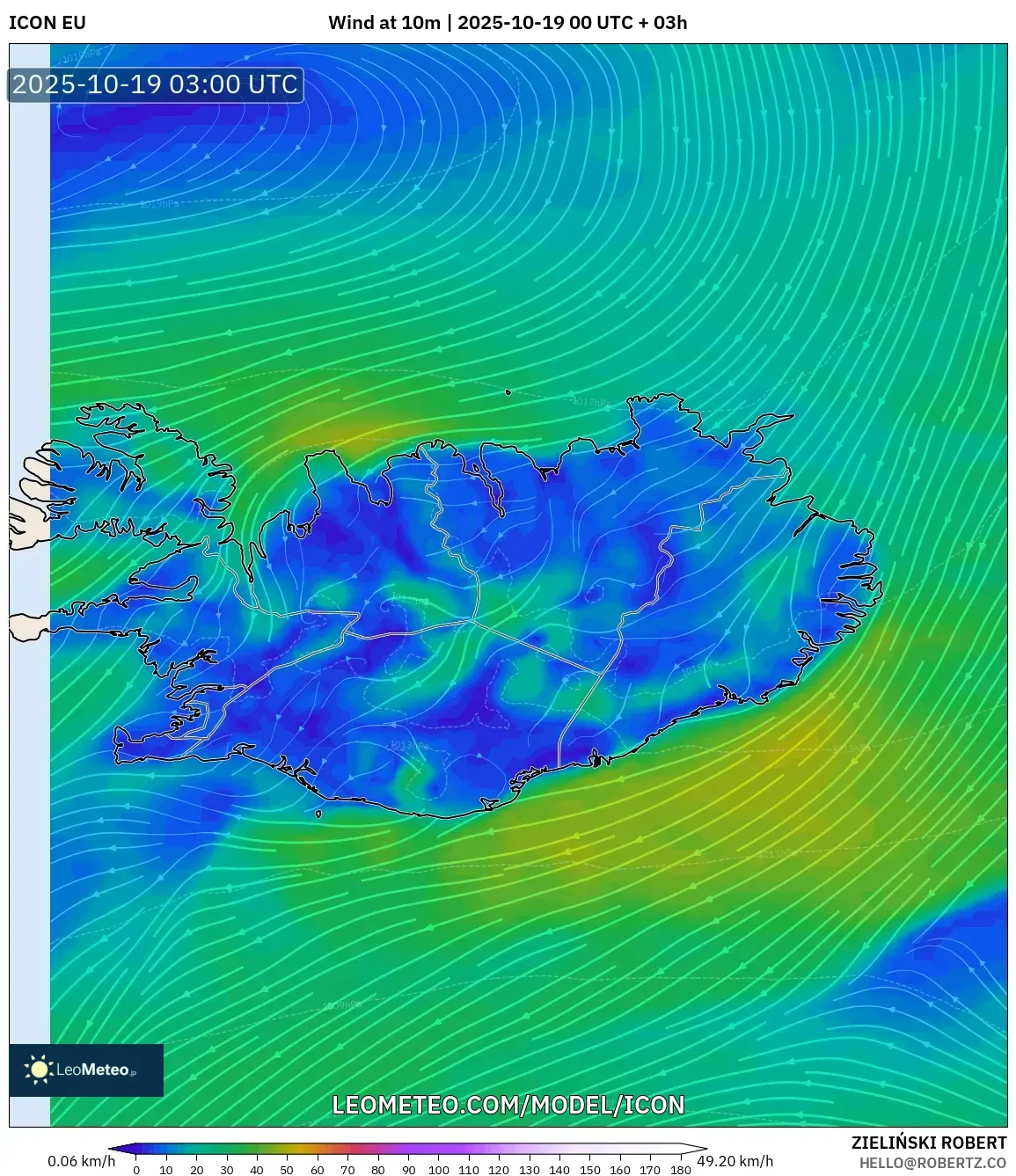 ICON model - Iceland, Wind at 10m ICON model - Iceland, Wind at 10m
