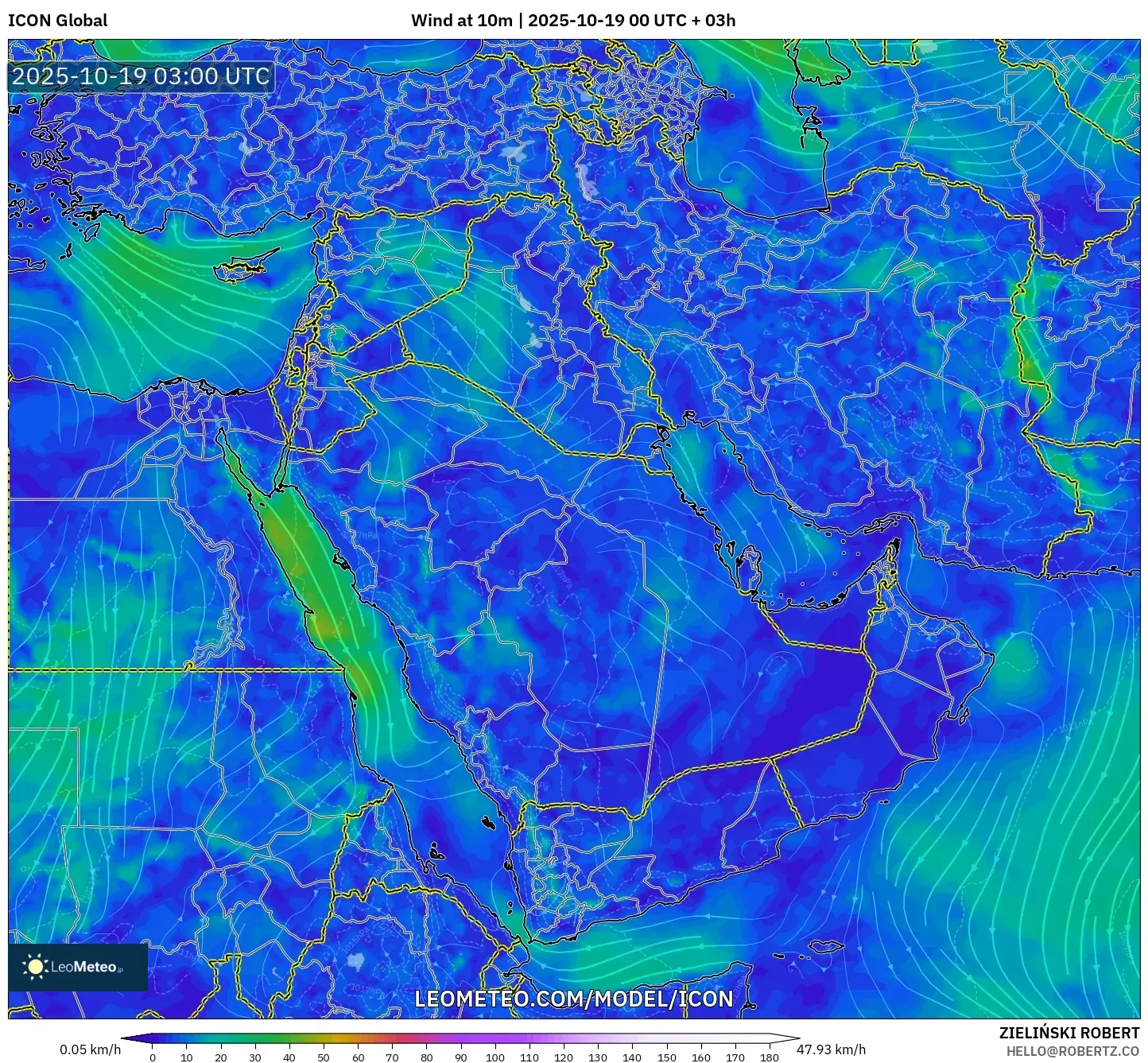 ICON model - Middle East, Wind at 10m ICON model - Middle East, Wind at 10m