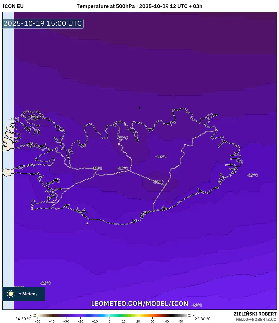 ICON model - Iceland, Temperature at 500hPa ICON model - Iceland, Temperature at 500hPa