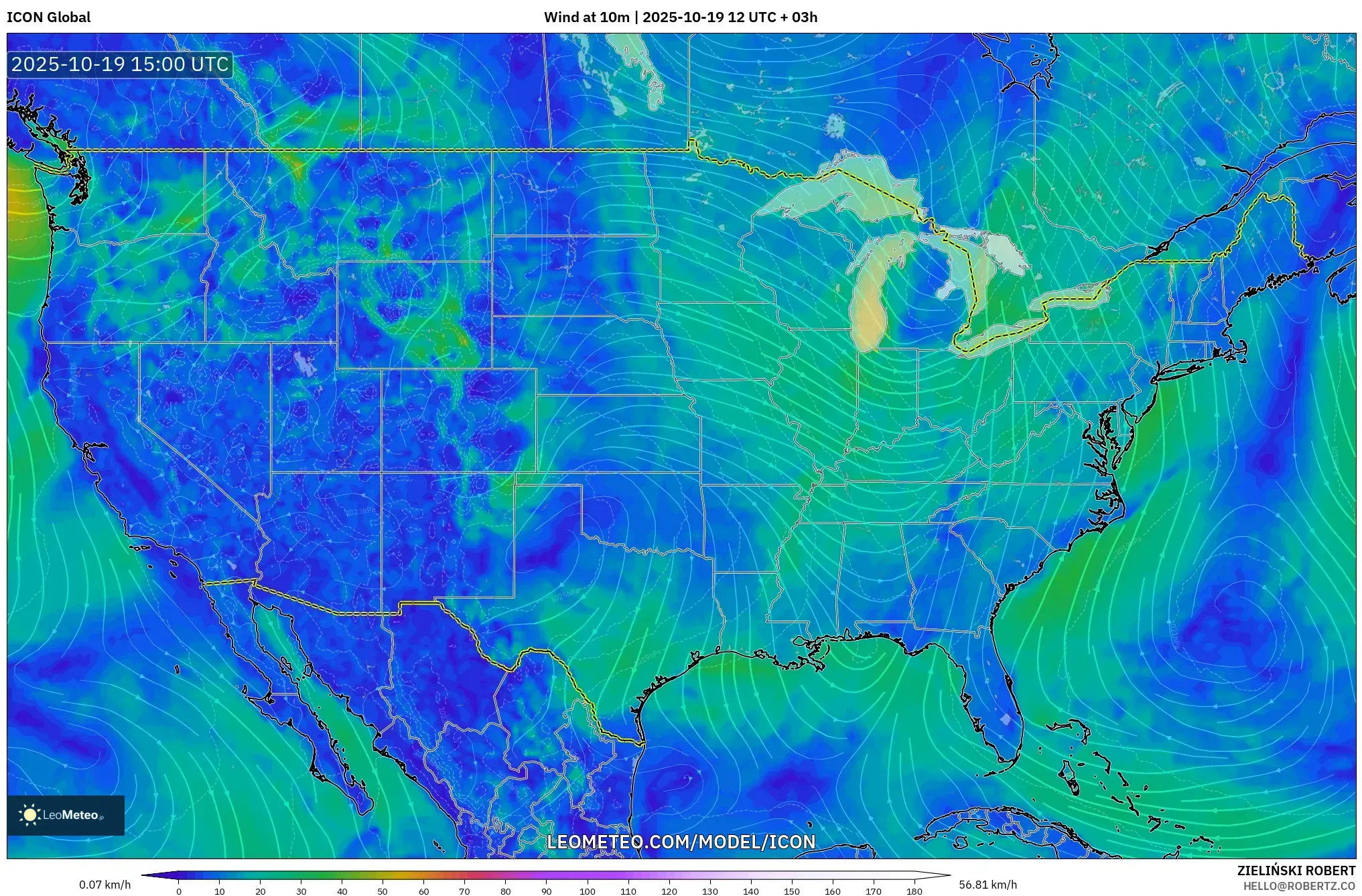 ICON model - United States, Wind at 10m ICON model - United States, Wind at 10m