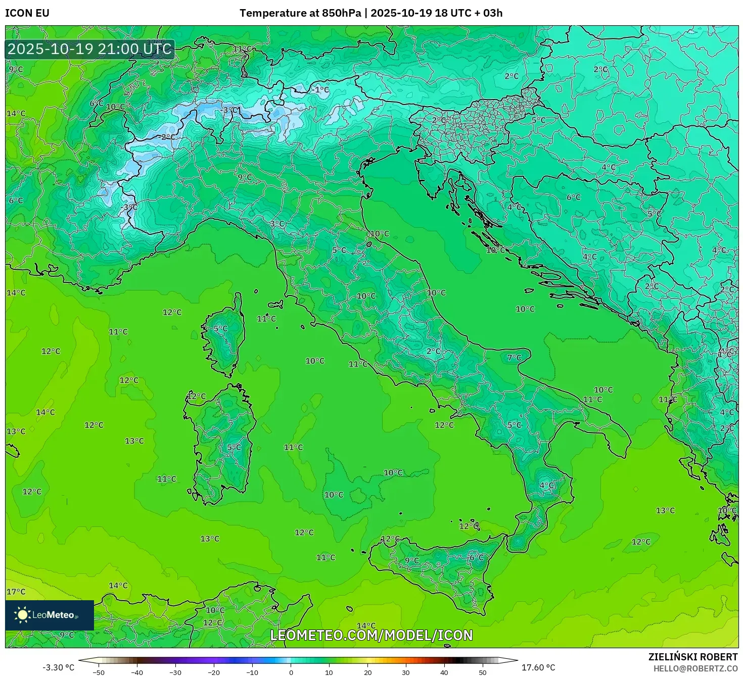 ICON model - Italy, Temperature at 850hPa ICON model - Italy, Temperature at 850hPa