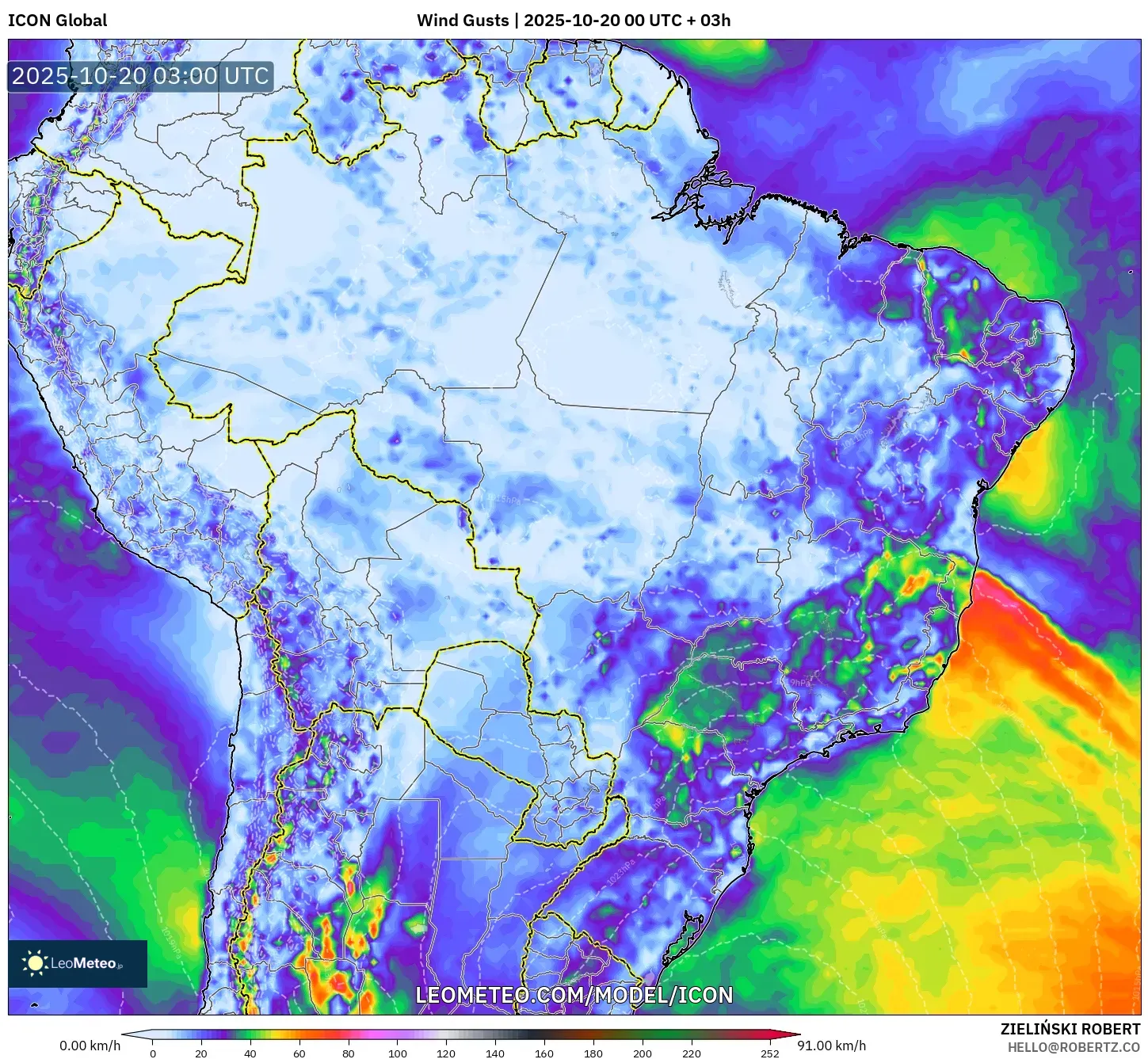 ICON model - Brazil, Wind Gusts ICON model - Brazil, Wind Gusts