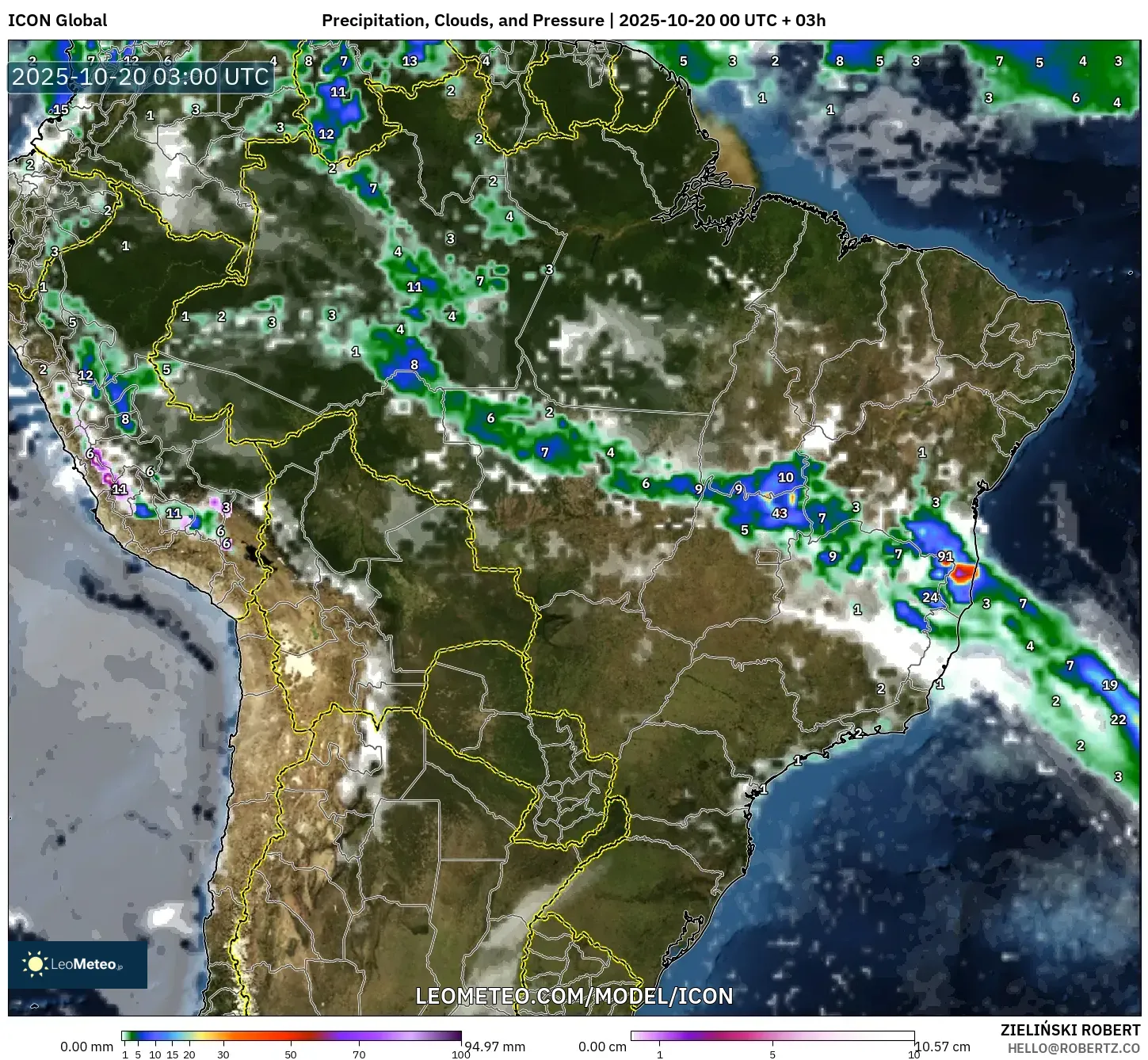 ICON model - Brazil, Precipitation, Clouds, and Pressure ICON model - Brazil, Precipitation, Clouds, and Pressure