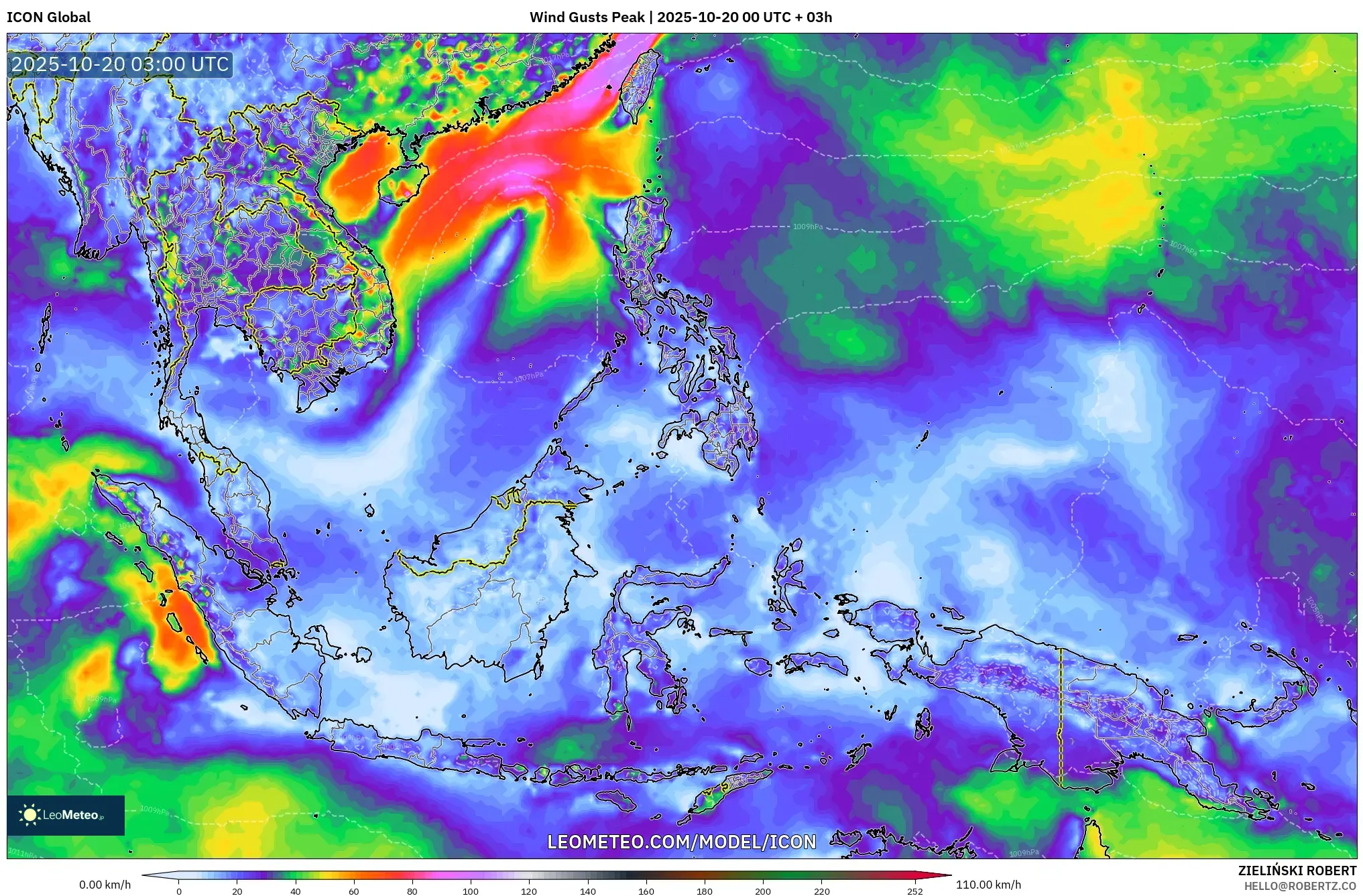 ICON model - South East Asia, Wind Gusts Peak ICON model - South East Asia, Wind Gusts Peak