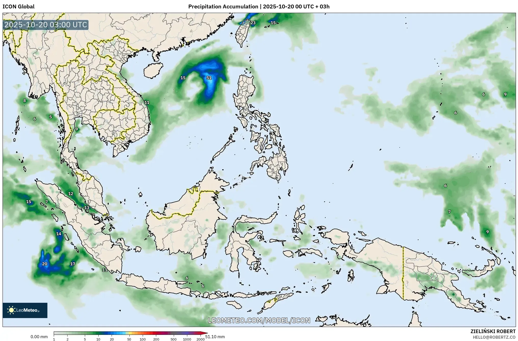 ICON model - South East Asia, Precipitation Accumulation ICON model - South East Asia, Precipitation Accumulation