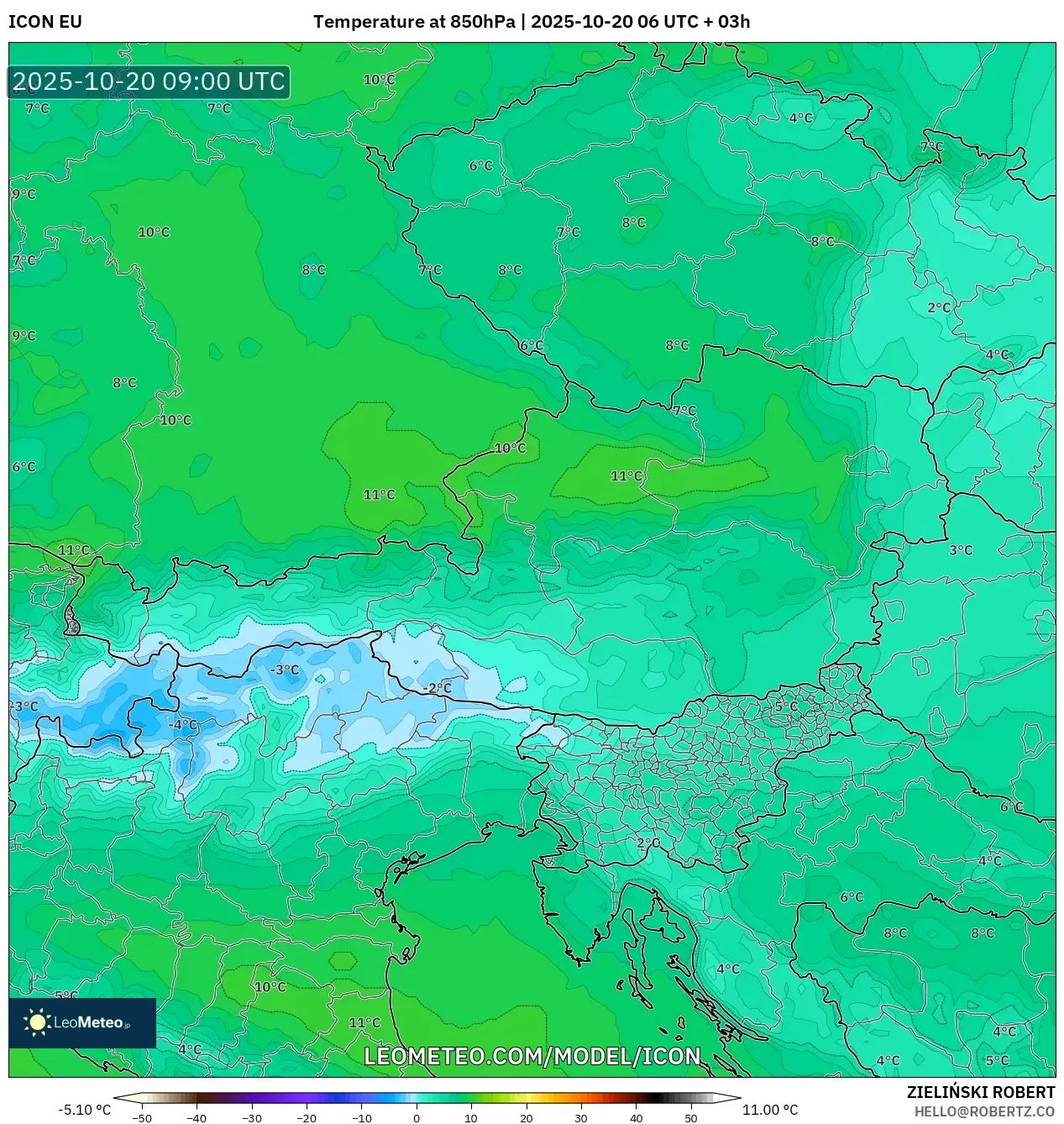 ICON model - Austria, Temperature at 850hPa ICON model - Austria, Temperature at 850hPa