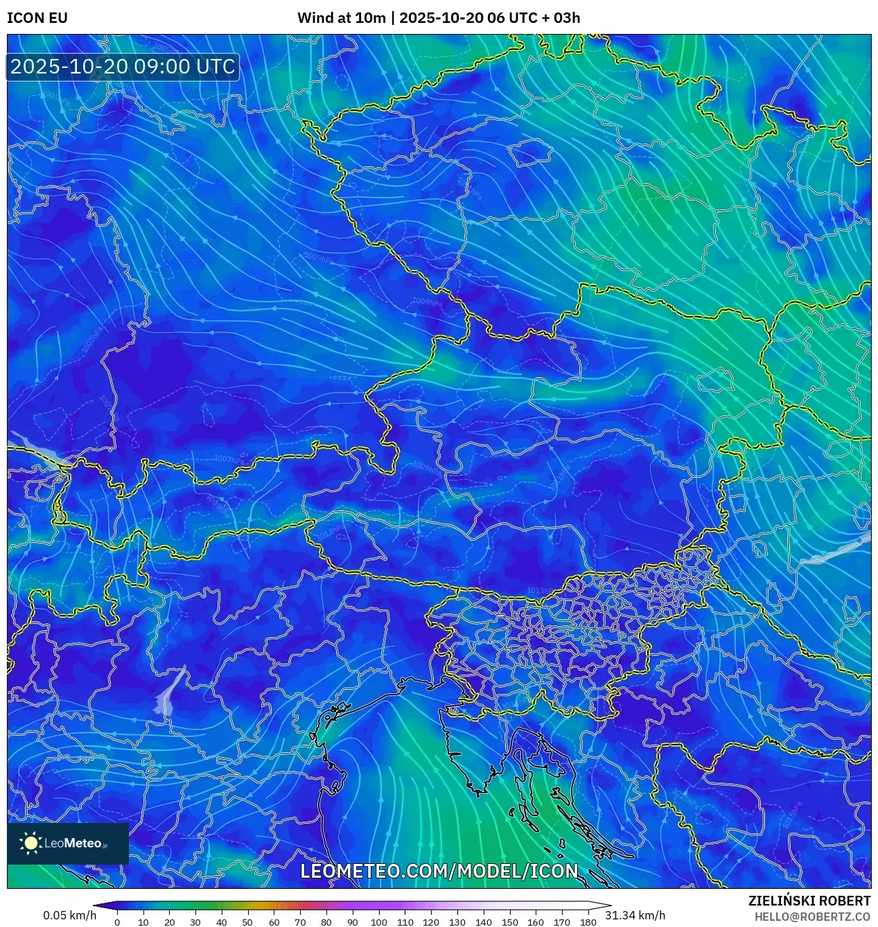 ICON model - Austria, Wind at 10m ICON model - Austria, Wind at 10m