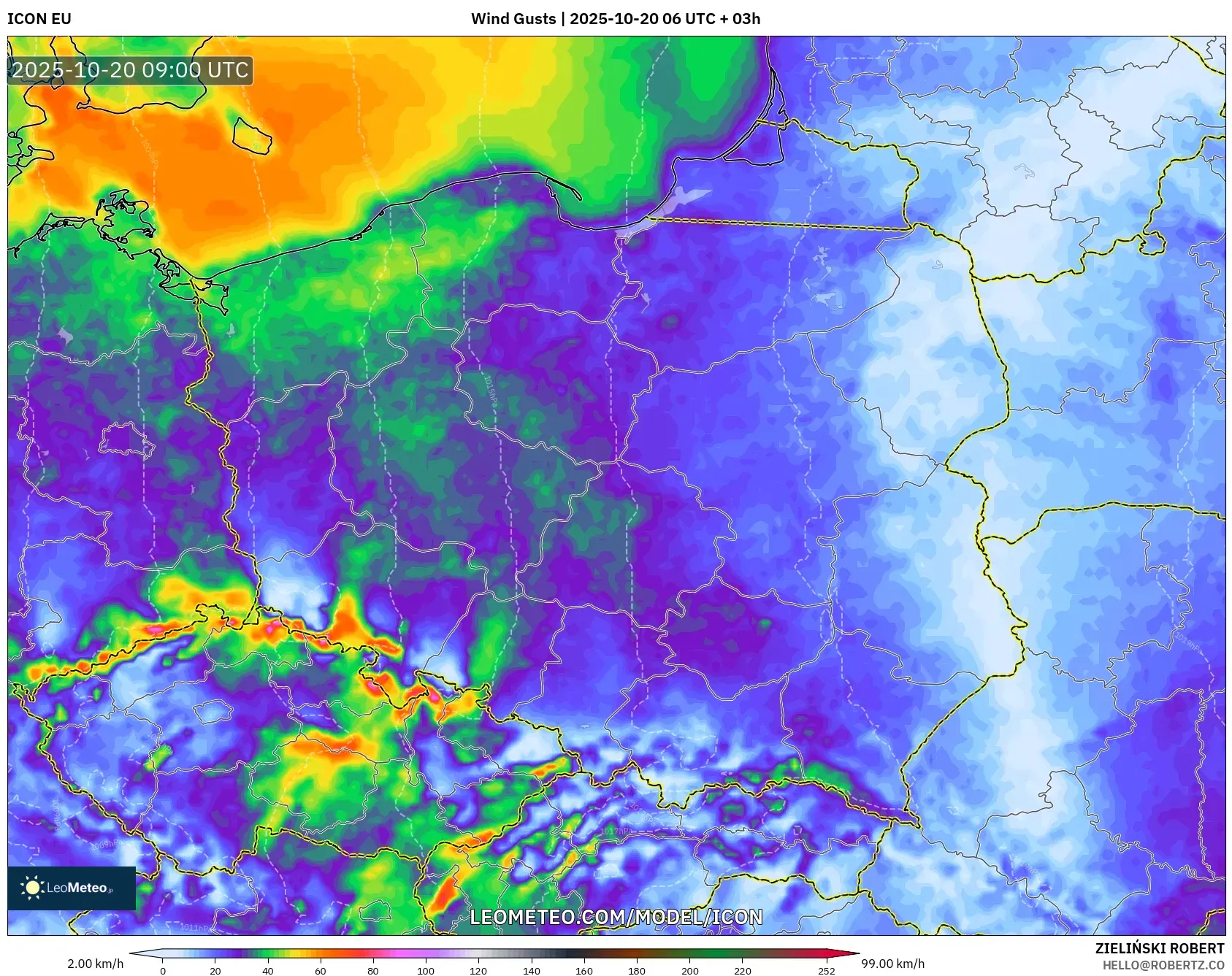 ICON model - Poland, Wind Gusts ICON model - Poland, Wind Gusts