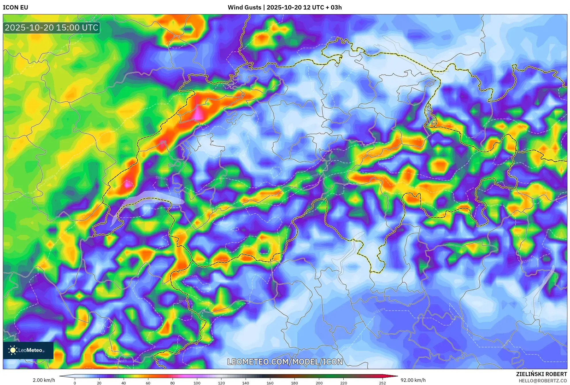 ICON model - Switzerland, Wind Gusts ICON model - Switzerland, Wind Gusts