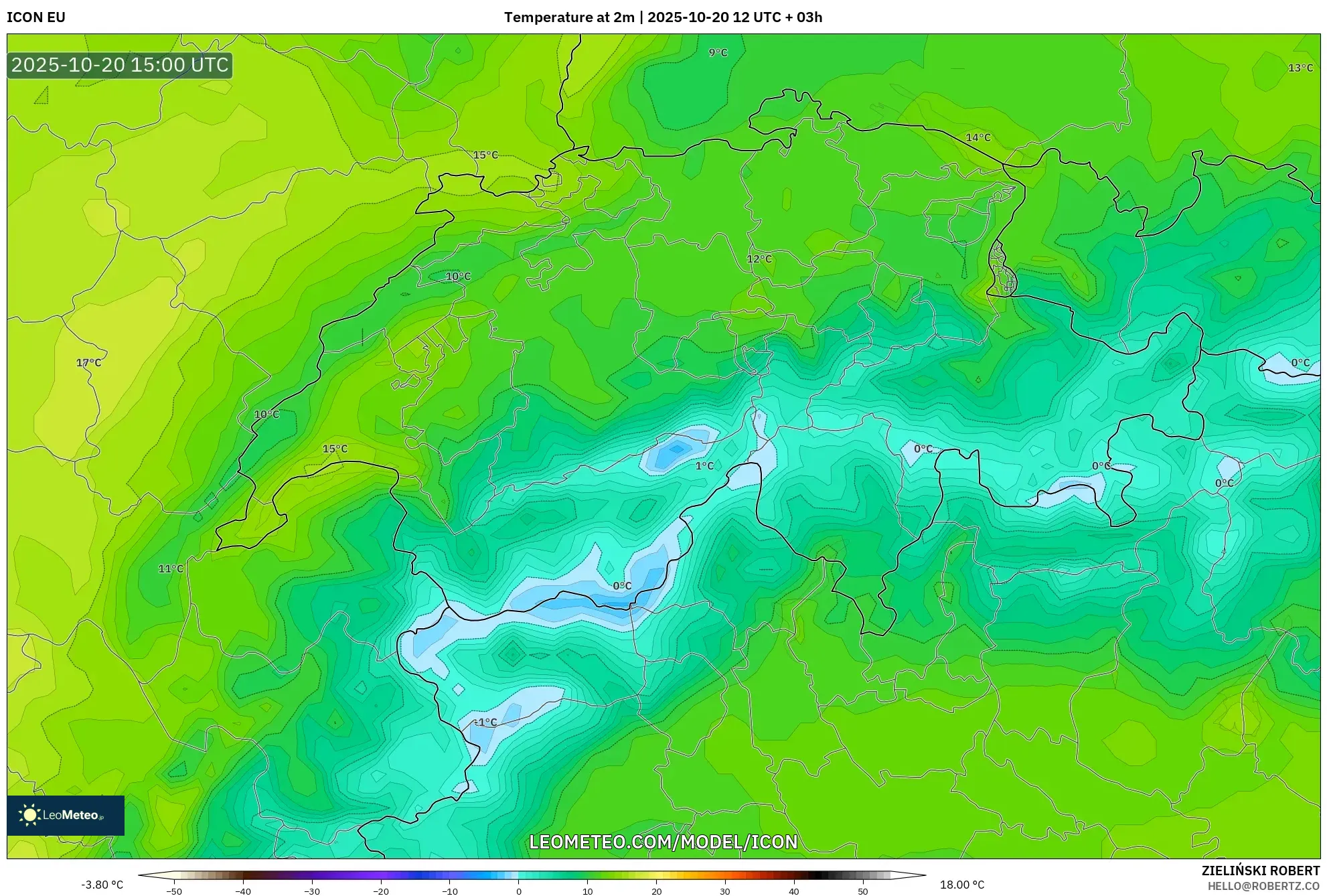 ICON model - Switzerland, Temperature at 2m ICON model - Switzerland, Temperature at 2m