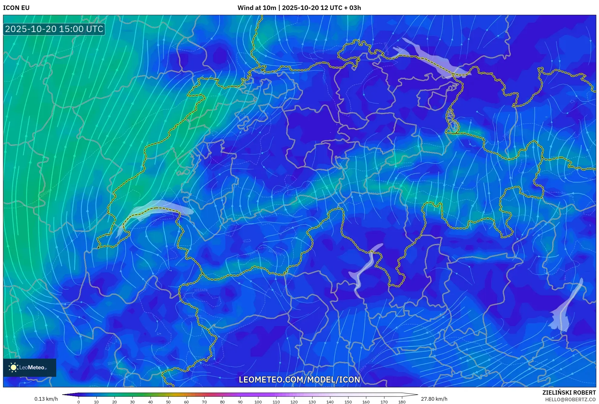 ICON model - Switzerland, Wind at 10m ICON model - Switzerland, Wind at 10m