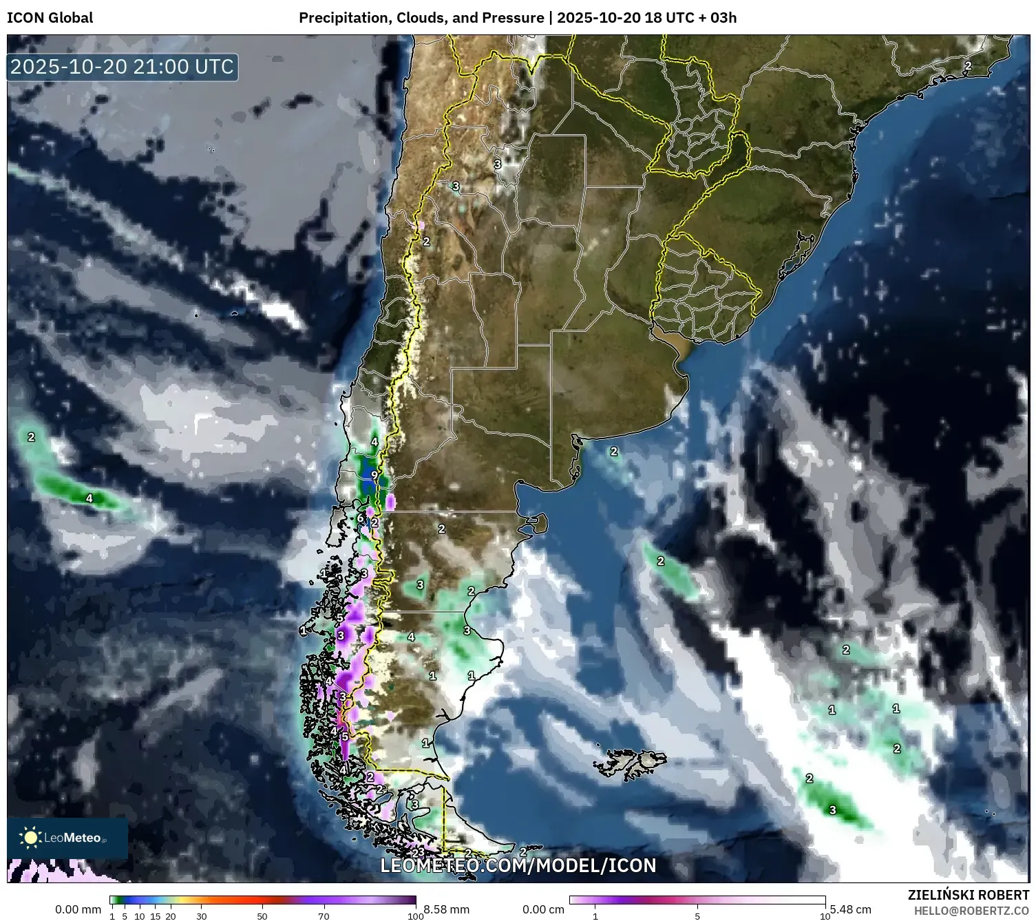 ICON model - Argentina, Precipitation, Clouds, and Pressure ICON model - Argentina, Precipitation, Clouds, and Pressure