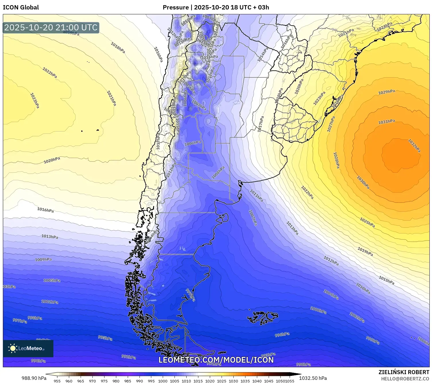 ICON model - Argentina, Pressure ICON model - Argentina, Pressure