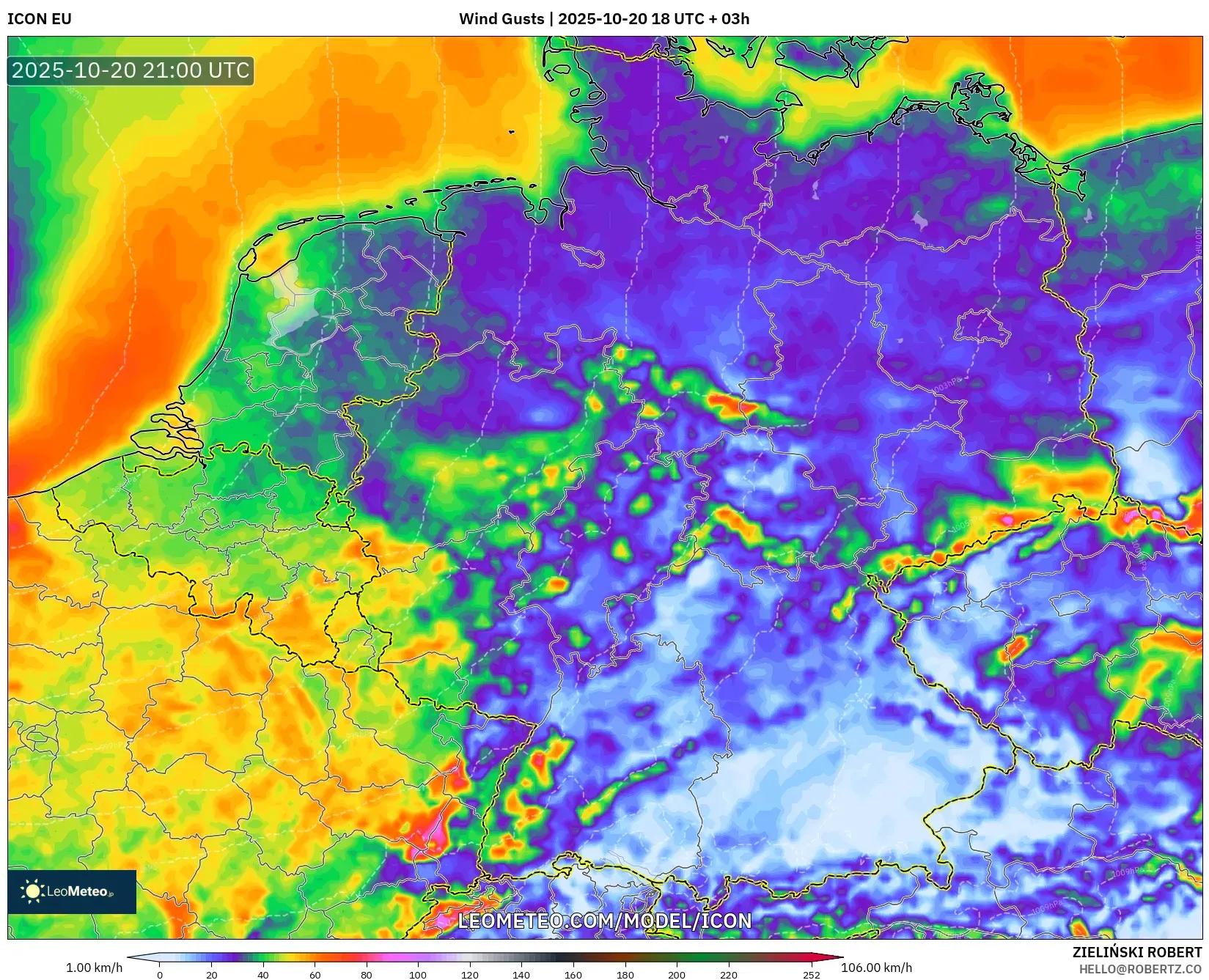 ICON model - Germany, Wind Gusts ICON model - Germany, Wind Gusts