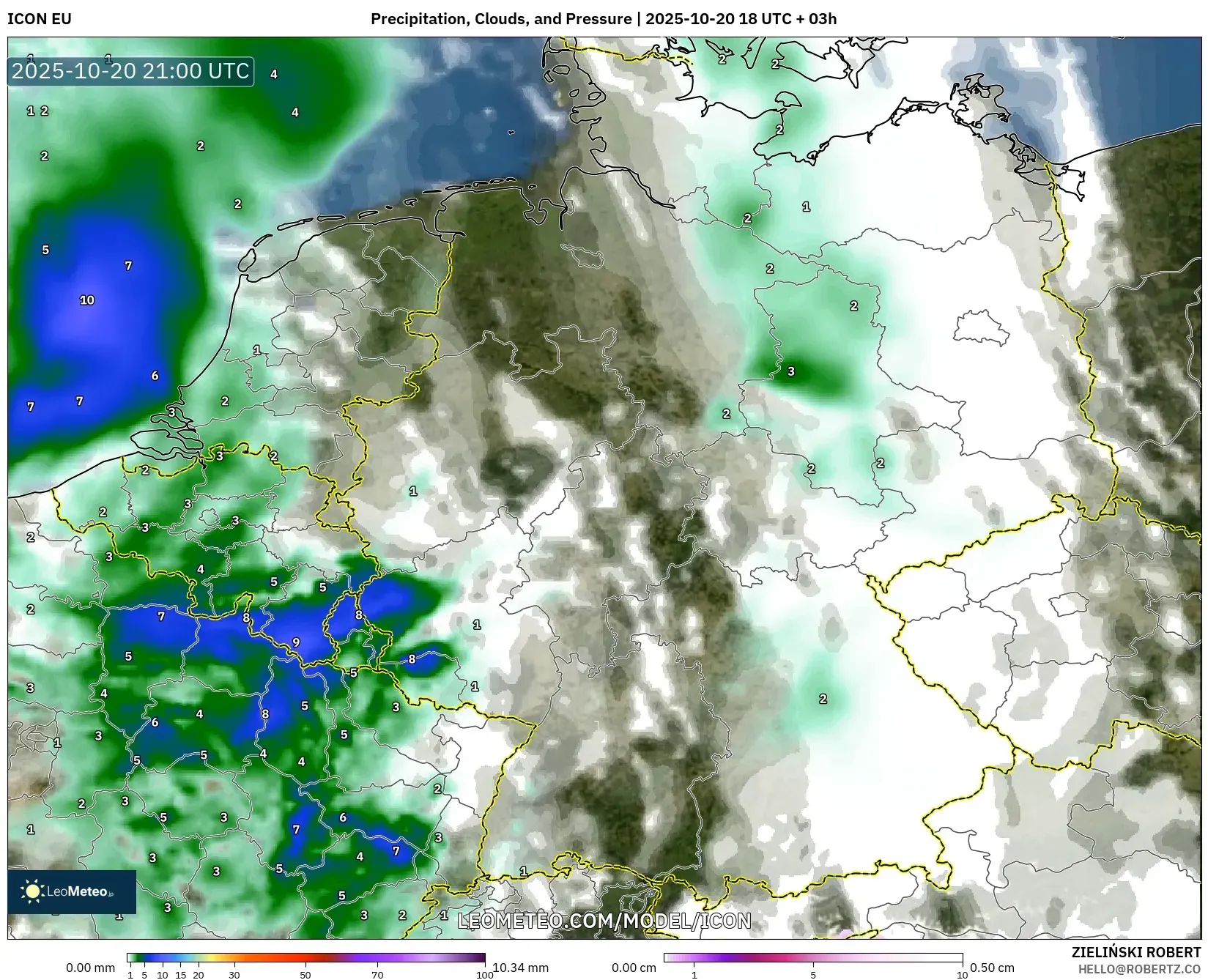 ICON model - Germany, Precipitation, Clouds, and Pressure