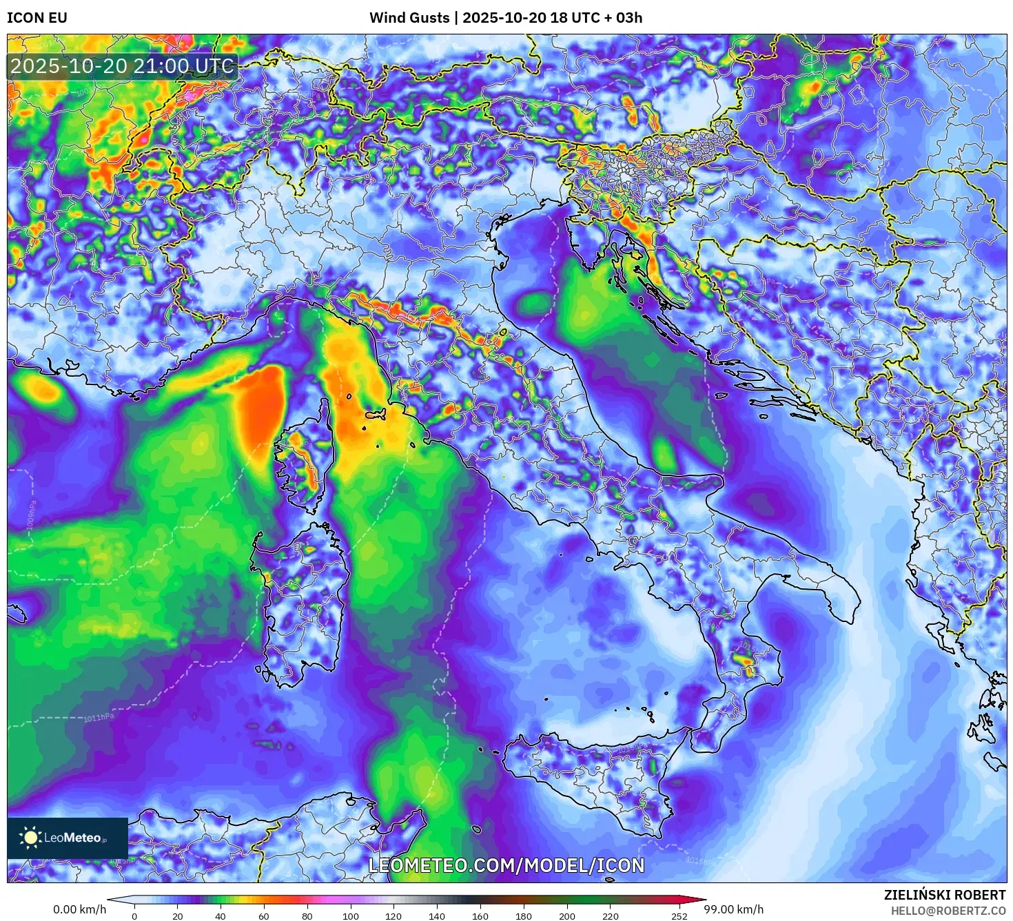 ICON model - Italy, Wind Gusts ICON model - Italy, Wind Gusts