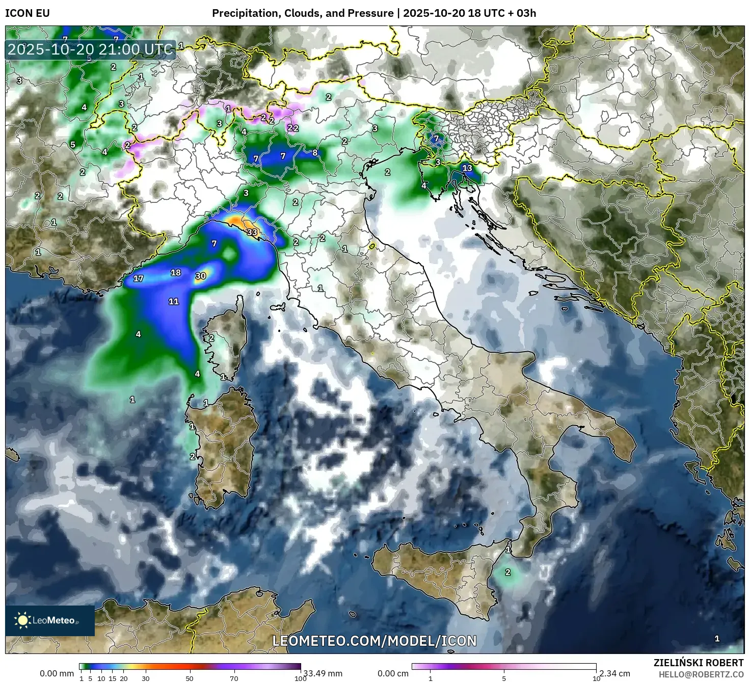 ICON model - Italy, Precipitation, Clouds, and Pressure ICON model - Italy, Precipitation, Clouds, and Pressure