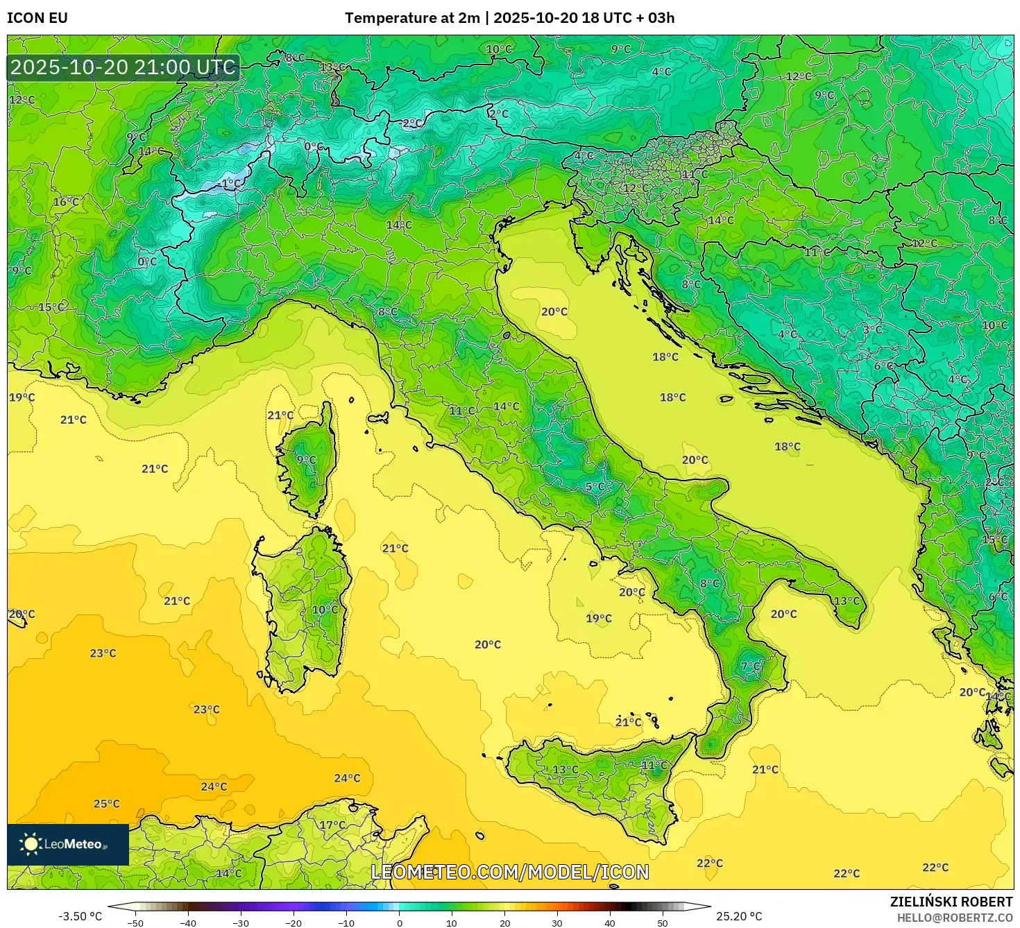 ICON model - Italy, Temperature at 2m ICON model - Italy, Temperature at 2m