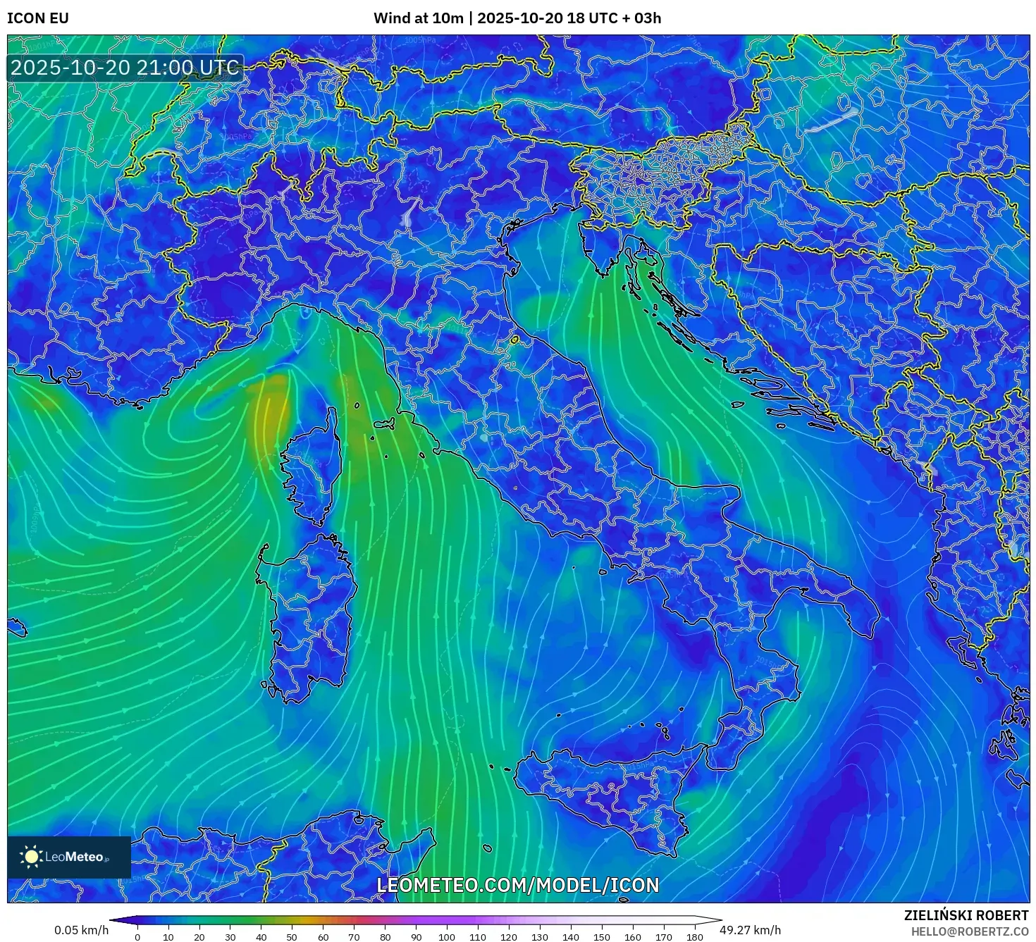 ICON model - Italy, Wind at 10m ICON model - Italy, Wind at 10m