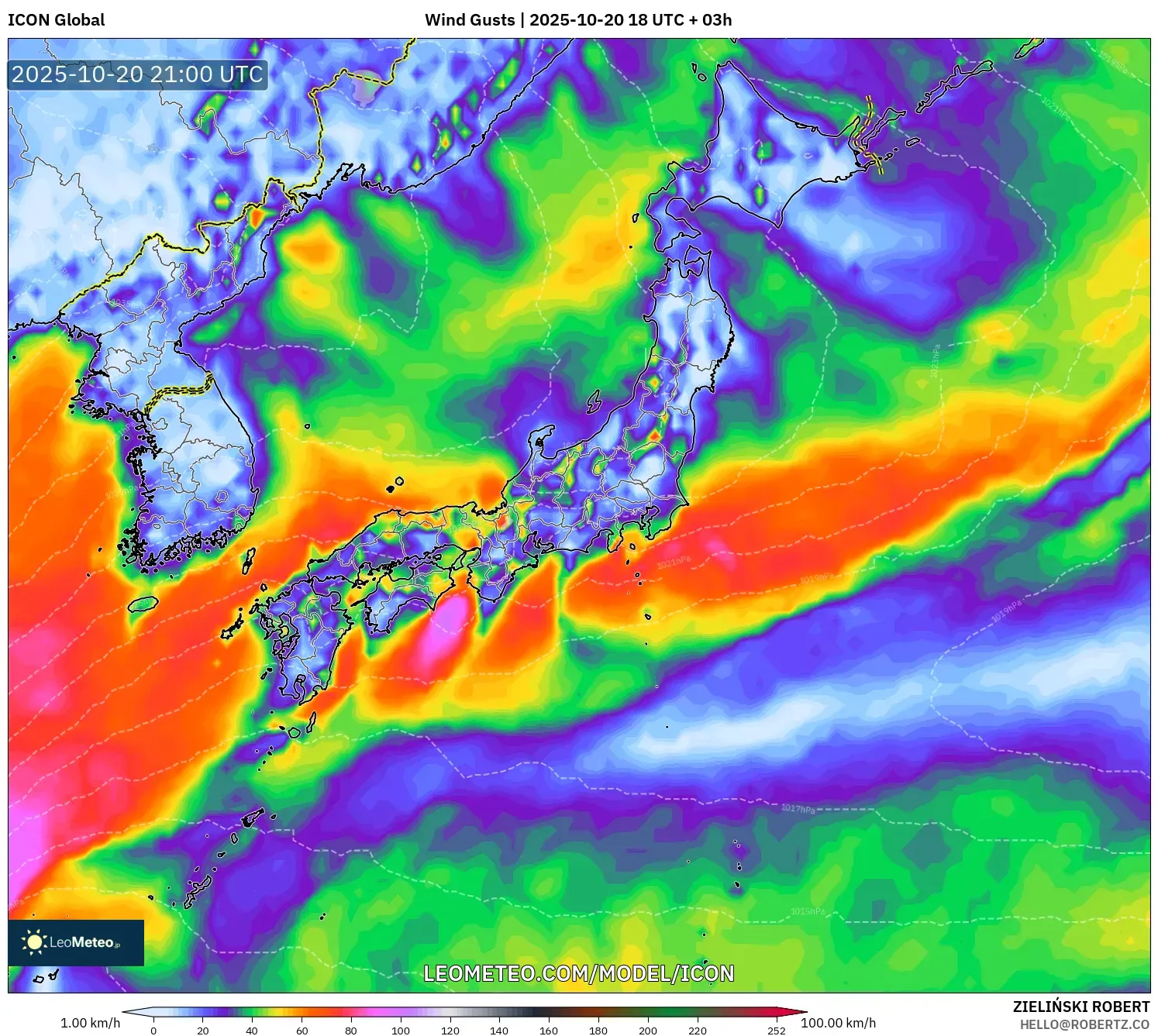 ICON model - Japan, Wind Gusts ICON model - Japan, Wind Gusts