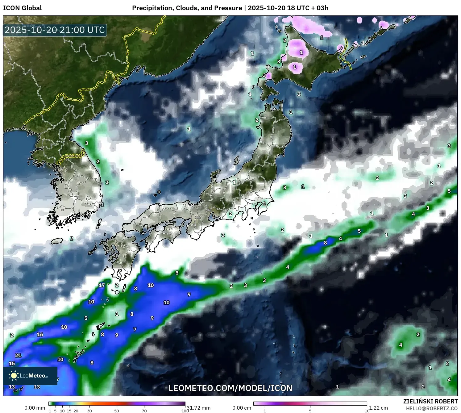 ICON model - Japan, Precipitation, Clouds, and Pressure ICON model - Japan, Precipitation, Clouds, and Pressure