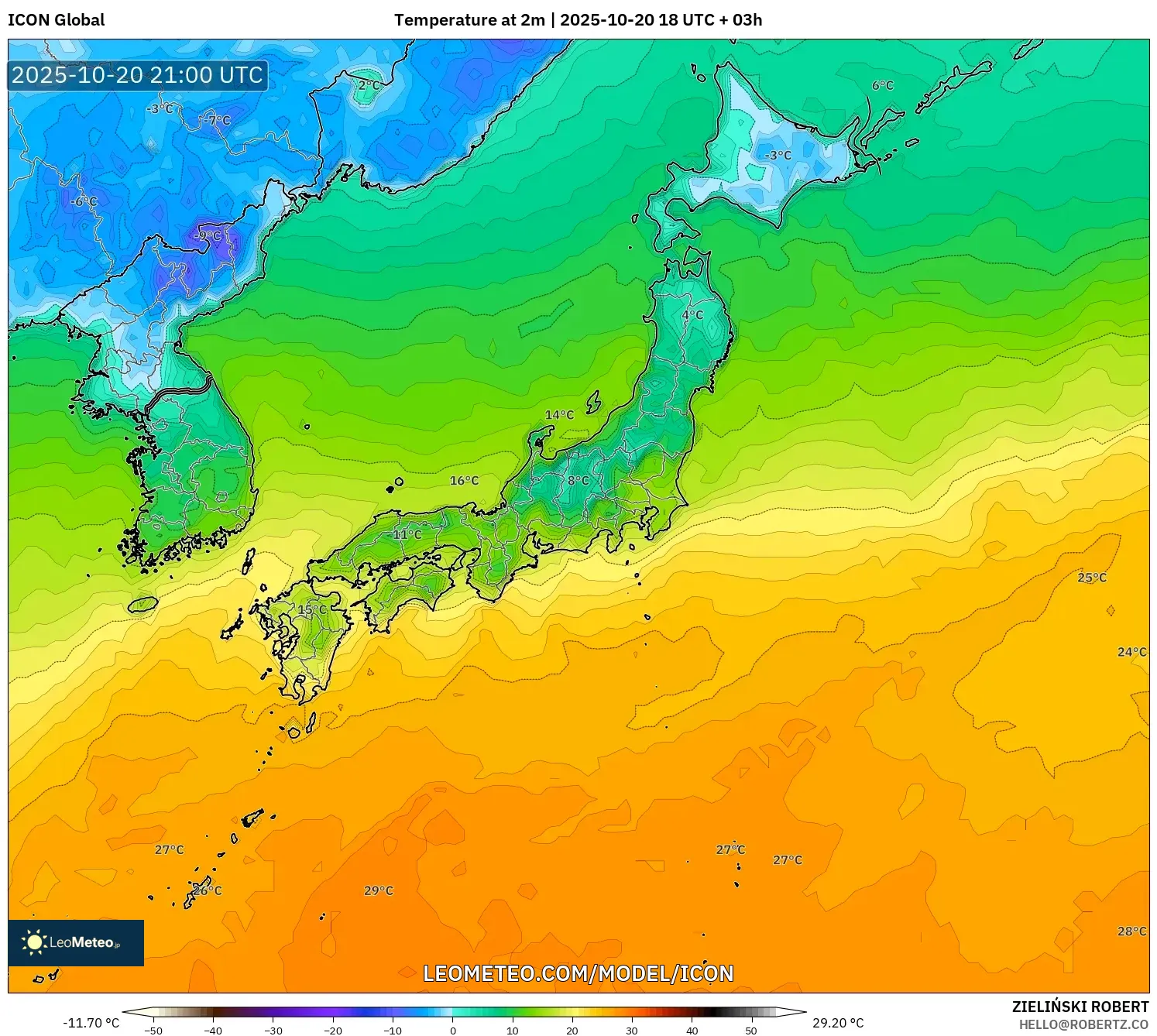 ICON model - Japan, Temperature at 2m ICON model - Japan, Temperature at 2m