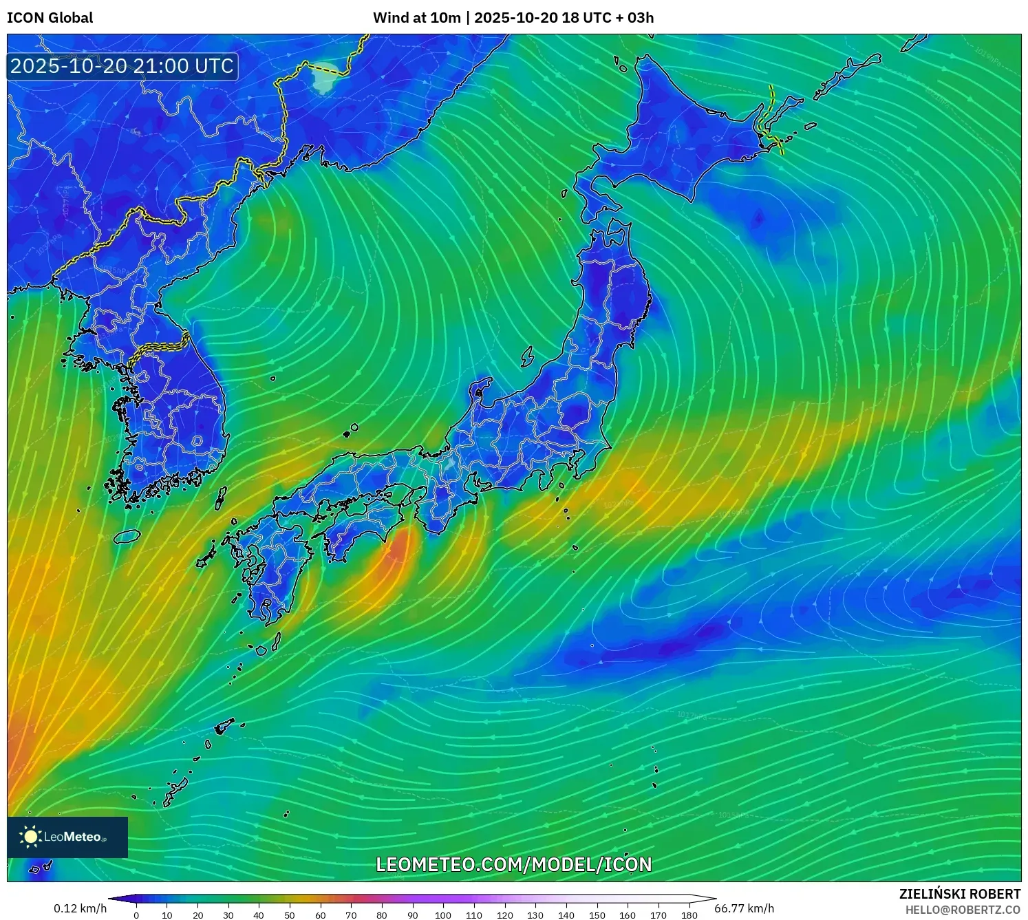 ICON model - Japan, Wind at 10m ICON model - Japan, Wind at 10m