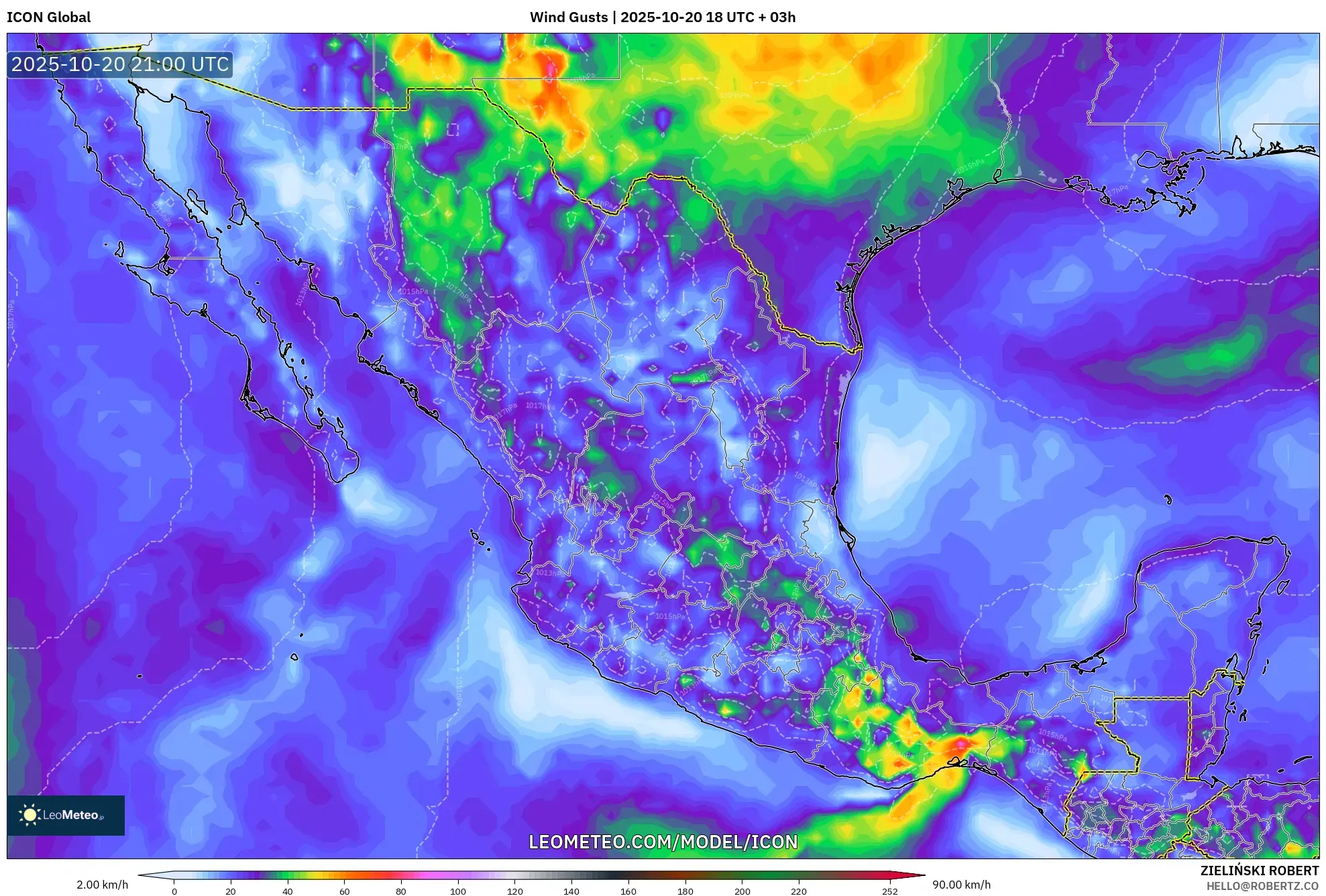 ICON model - Mexico, Wind Gusts ICON model - Mexico, Wind Gusts