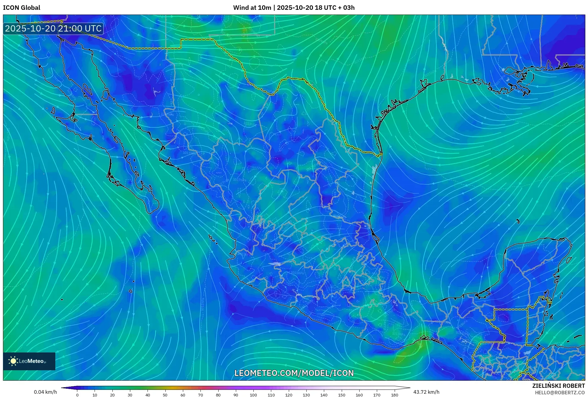 ICON model - Mexico, Wind at 10m ICON model - Mexico, Wind at 10m