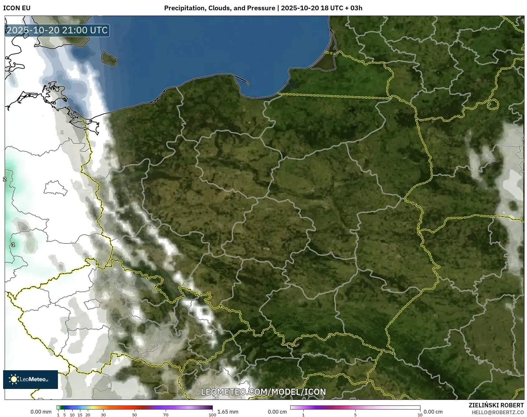 ICON model - Poland, Precipitation, Clouds, and Pressure