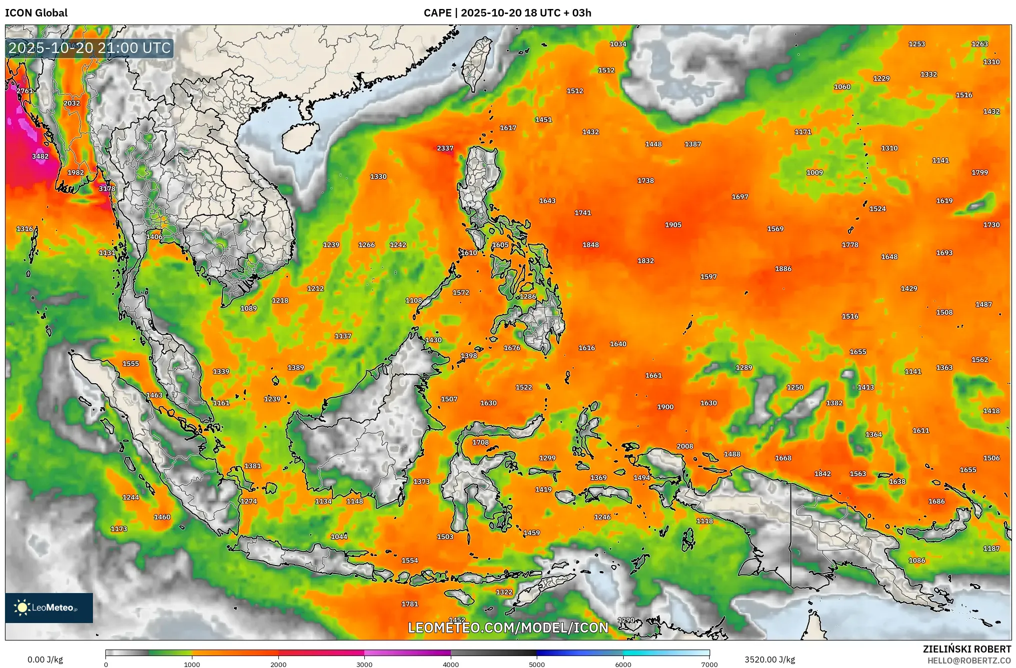 ICON model - South East Asia, CAPE