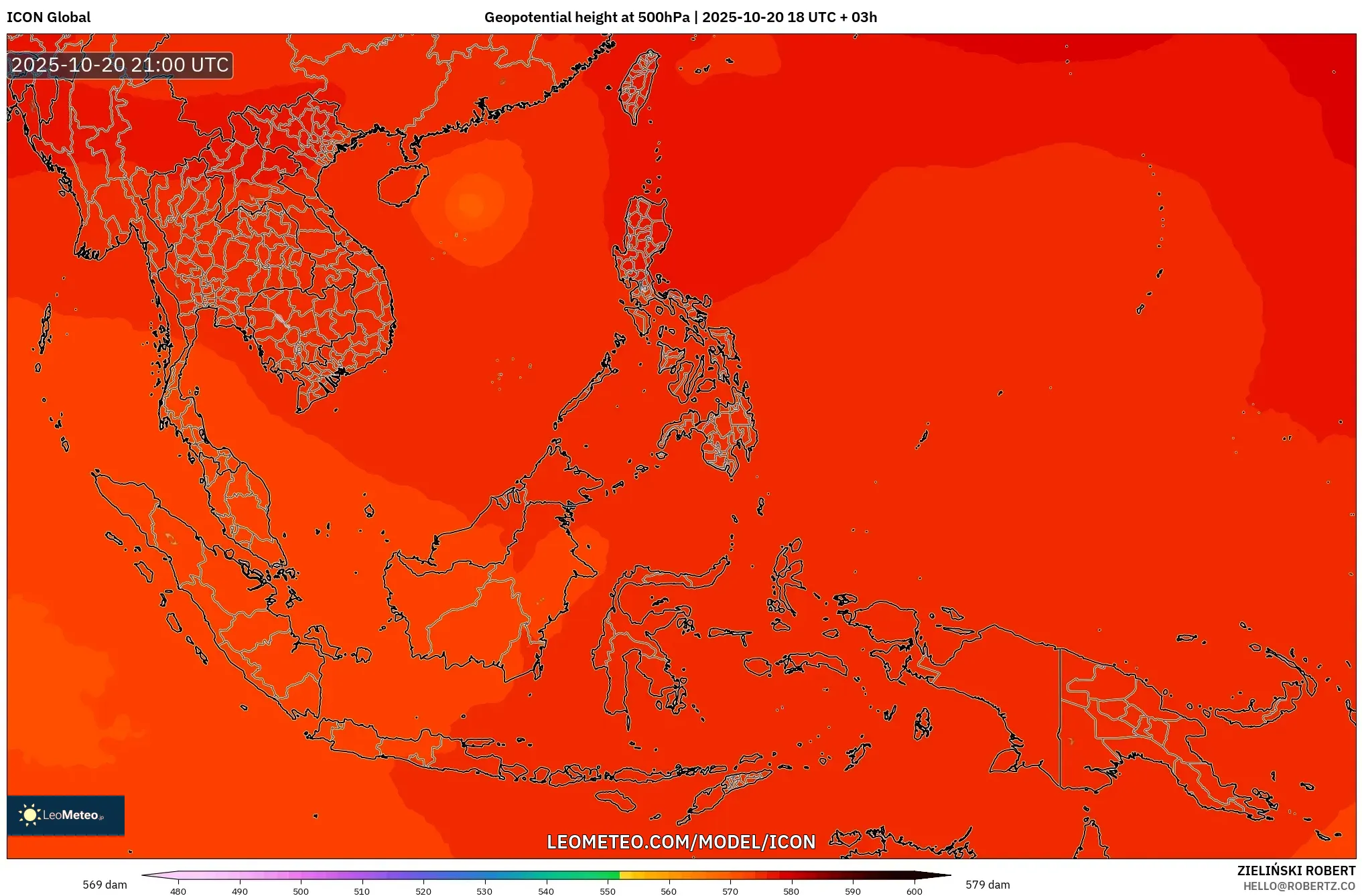 ICON model - South East Asia, Geopotential height at 500hPa ICON model - South East Asia, Geopotential height at 500hPa