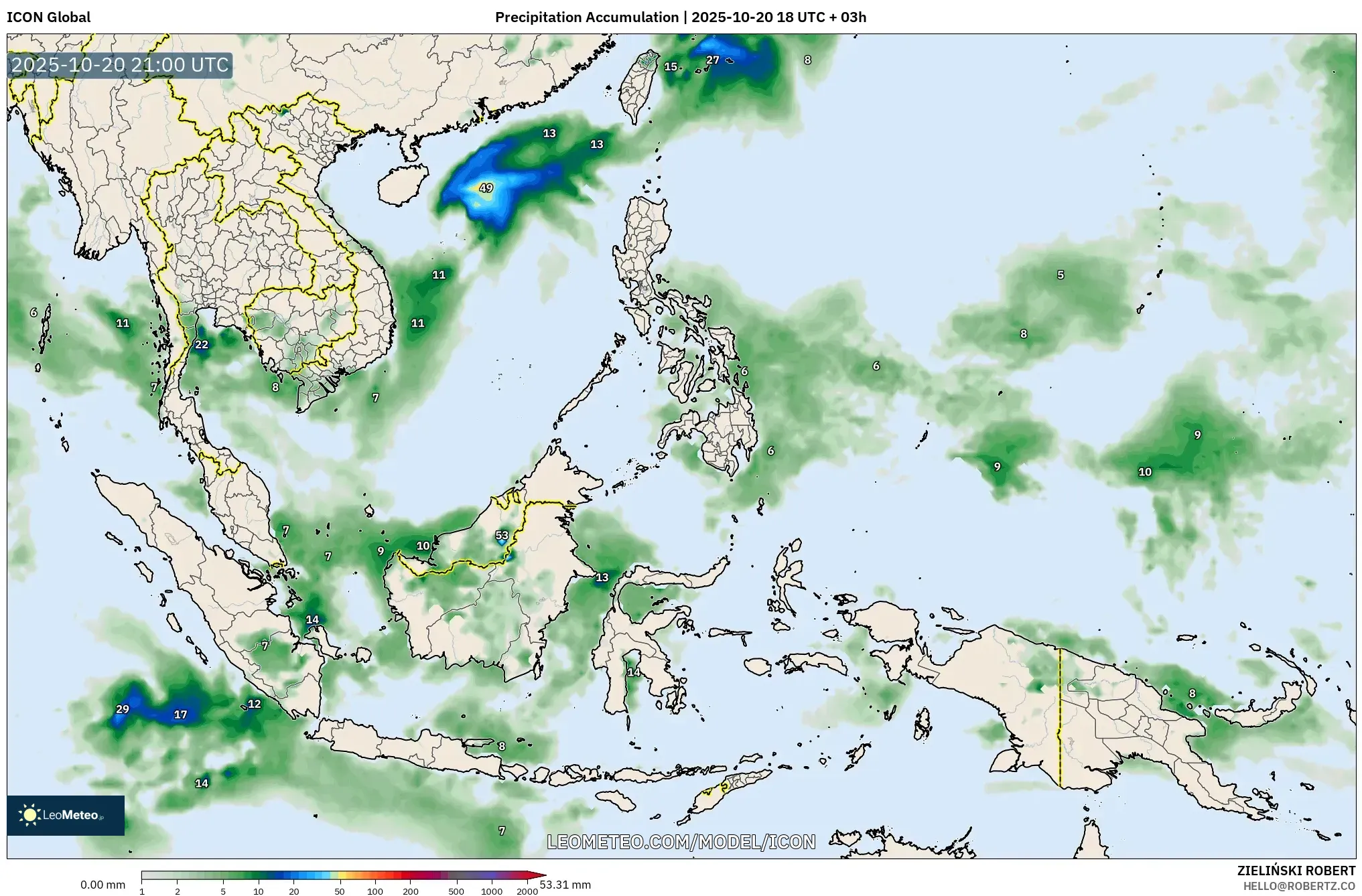 ICON model - South East Asia, Precipitation Accumulation ICON model - South East Asia, Precipitation Accumulation