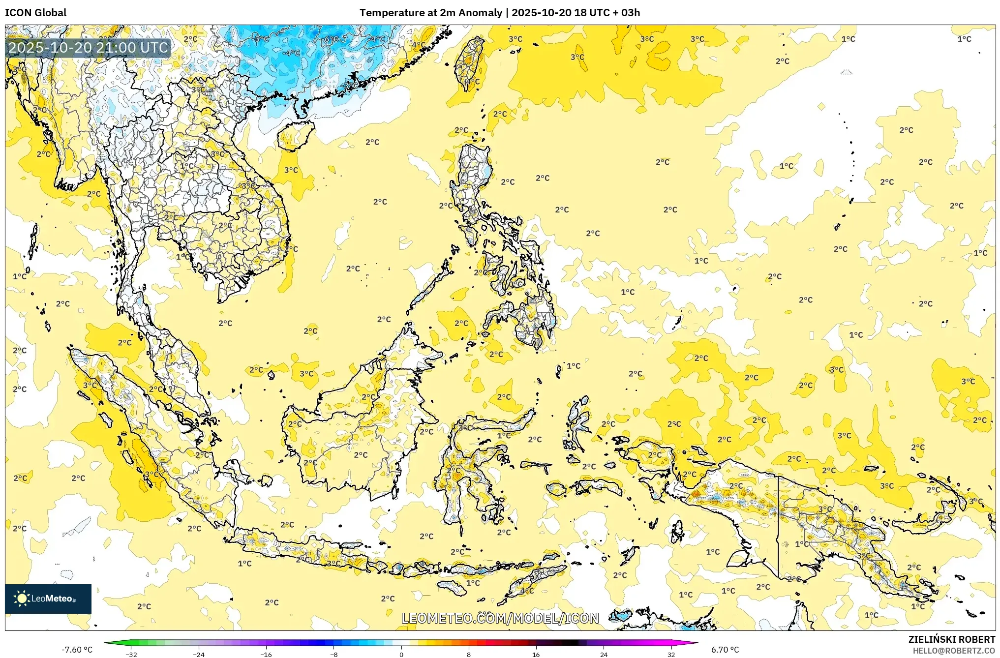 ICON model - South East Asia, Temperature at 2m Anomaly ICON model - South East Asia, Temperature at 2m Anomaly
