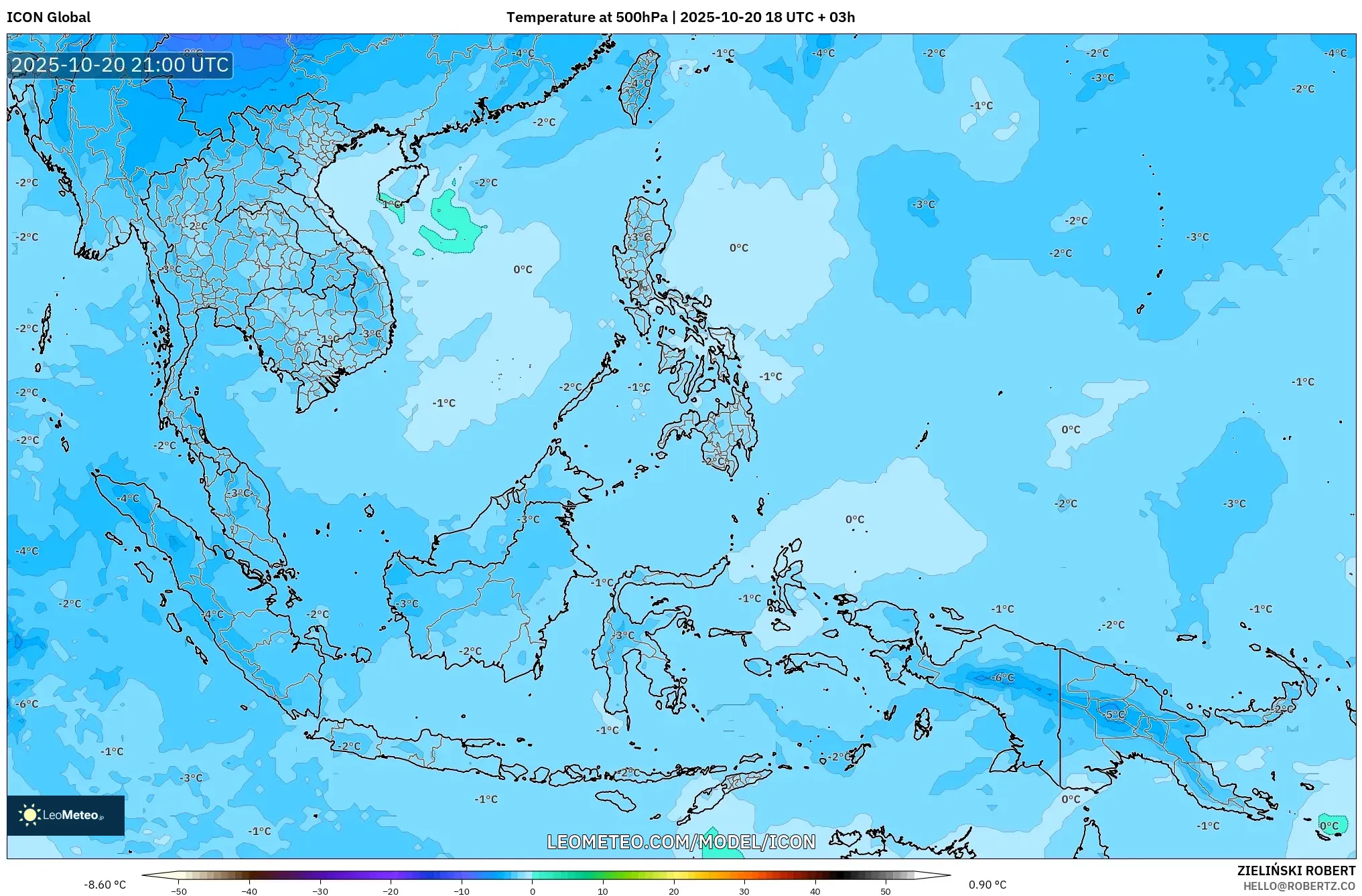 ICON model - South East Asia, Temperature at 500hPa ICON model - South East Asia, Temperature at 500hPa