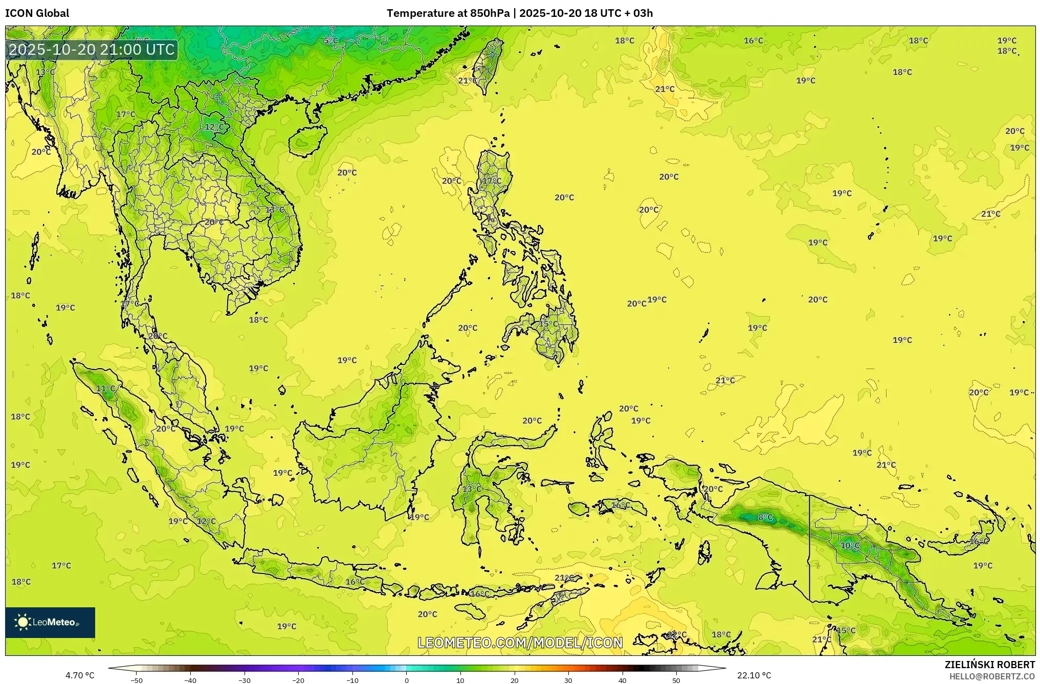 ICON model - South East Asia, Temperature at 850hPa ICON model - South East Asia, Temperature at 850hPa