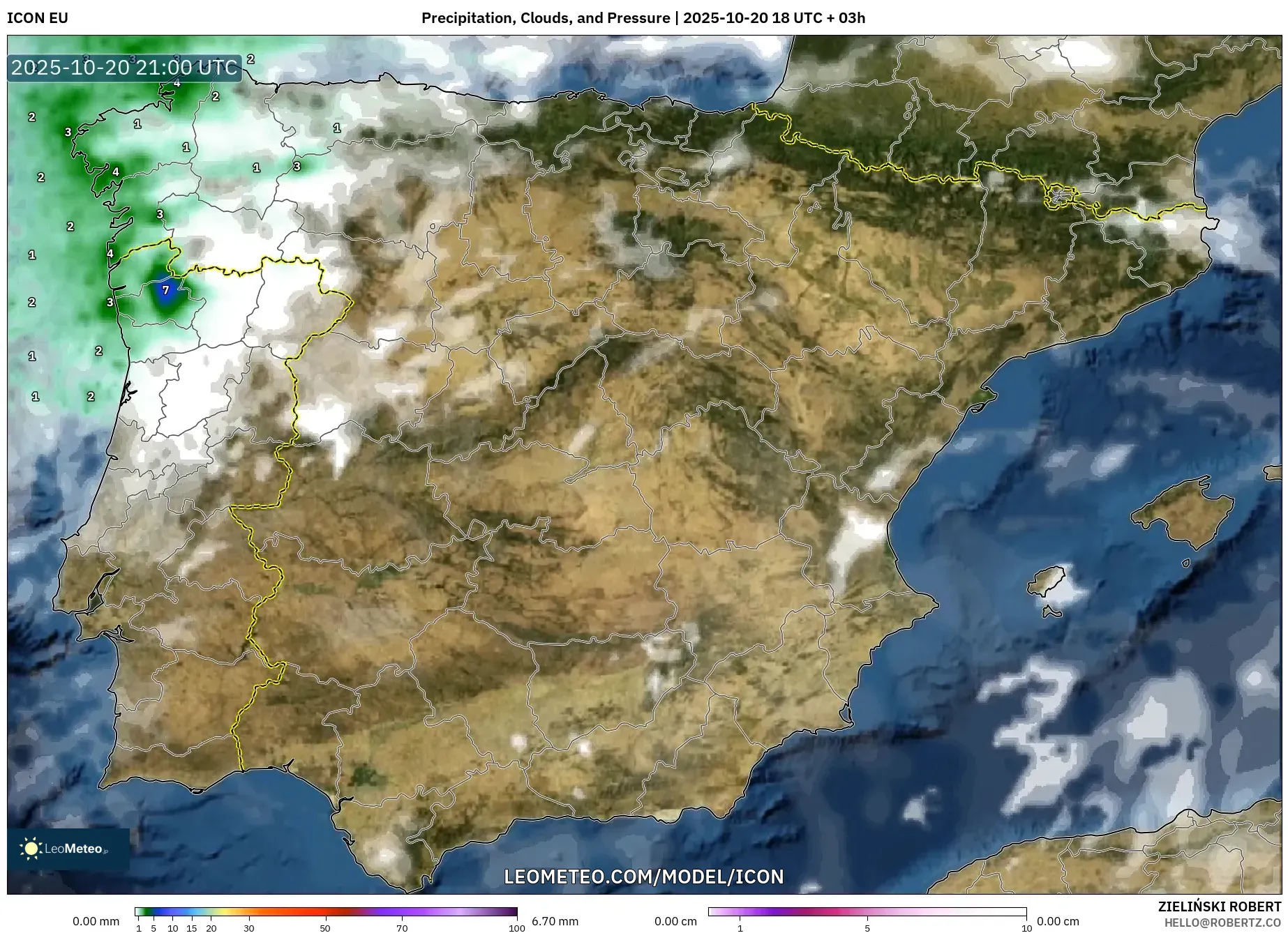 ICON model - Spain, Precipitation, Clouds, and Pressure ICON model - Spain, Precipitation, Clouds, and Pressure