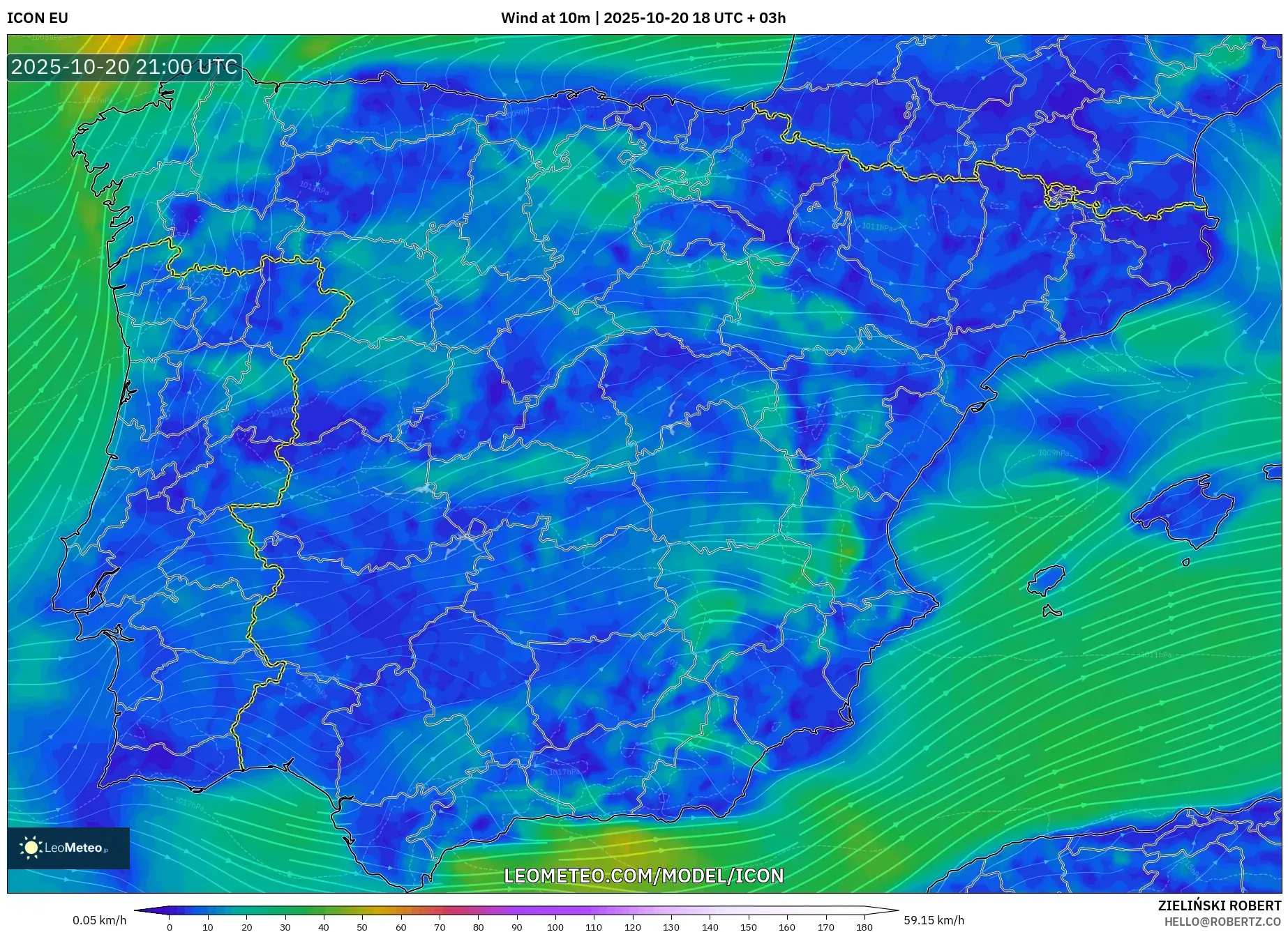ICON model - Spain, Wind at 10m ICON model - Spain, Wind at 10m