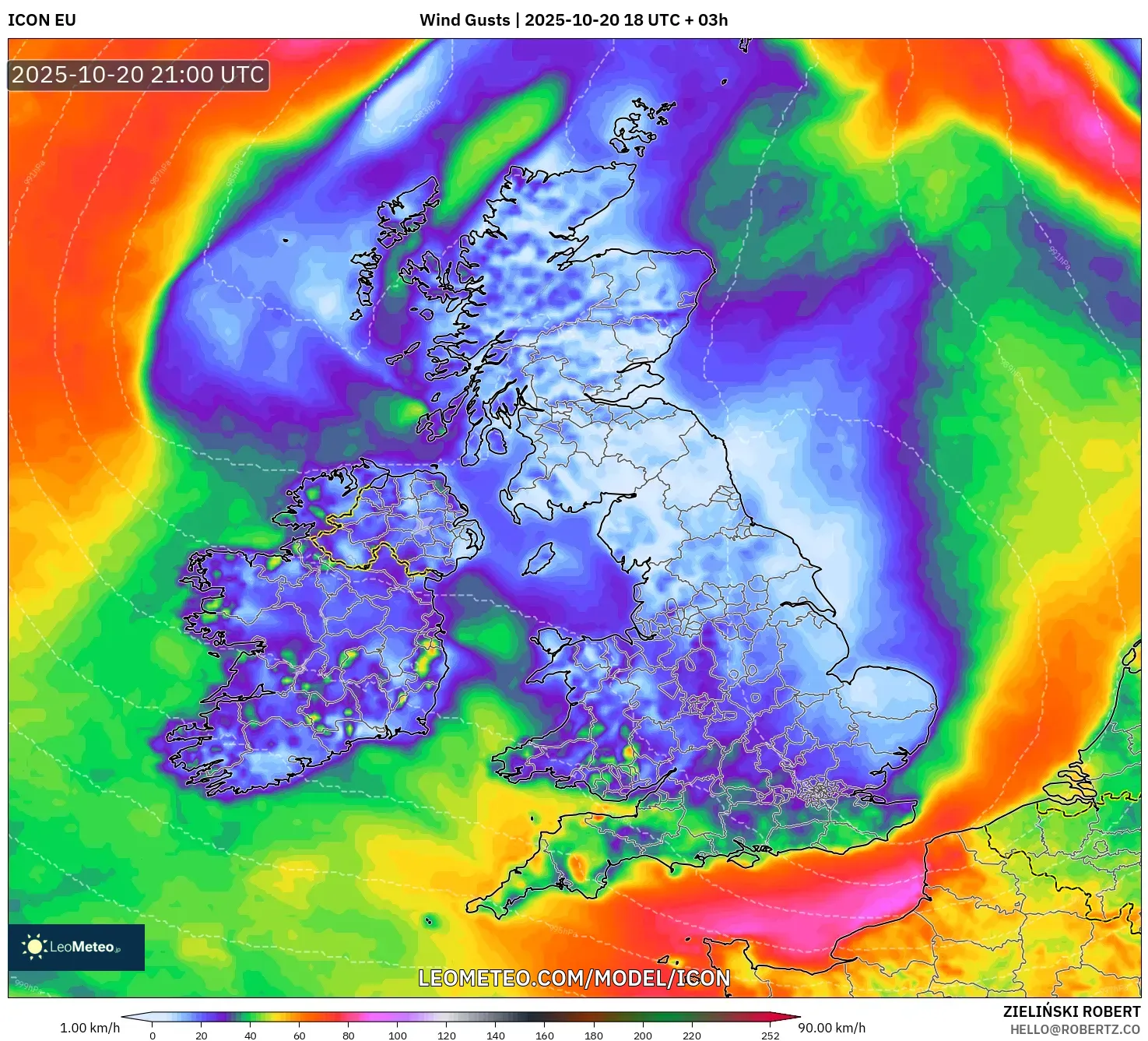 ICON model - United Kingdom, Wind Gusts ICON model - United Kingdom, Wind Gusts