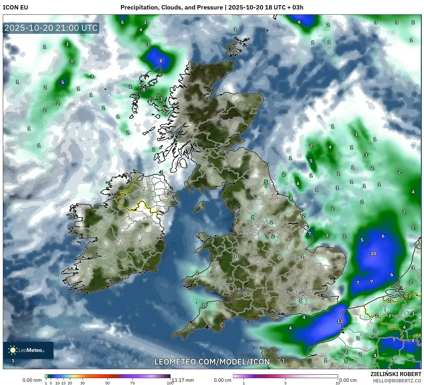 ICON model - United Kingdom, Precipitation, Clouds, and Pressure ICON model - United Kingdom, Precipitation, Clouds, and Pressure