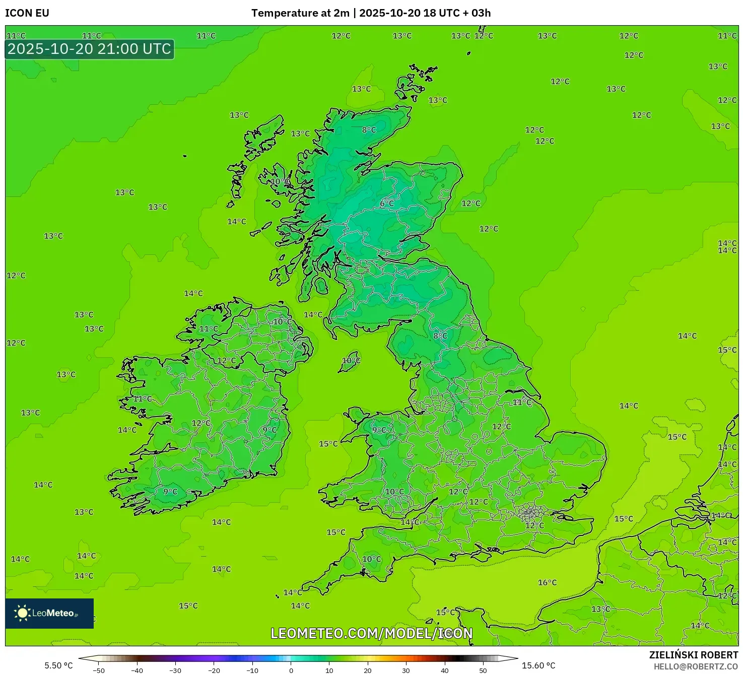 ICON model - United Kingdom, Temperature at 2m ICON model - United Kingdom, Temperature at 2m