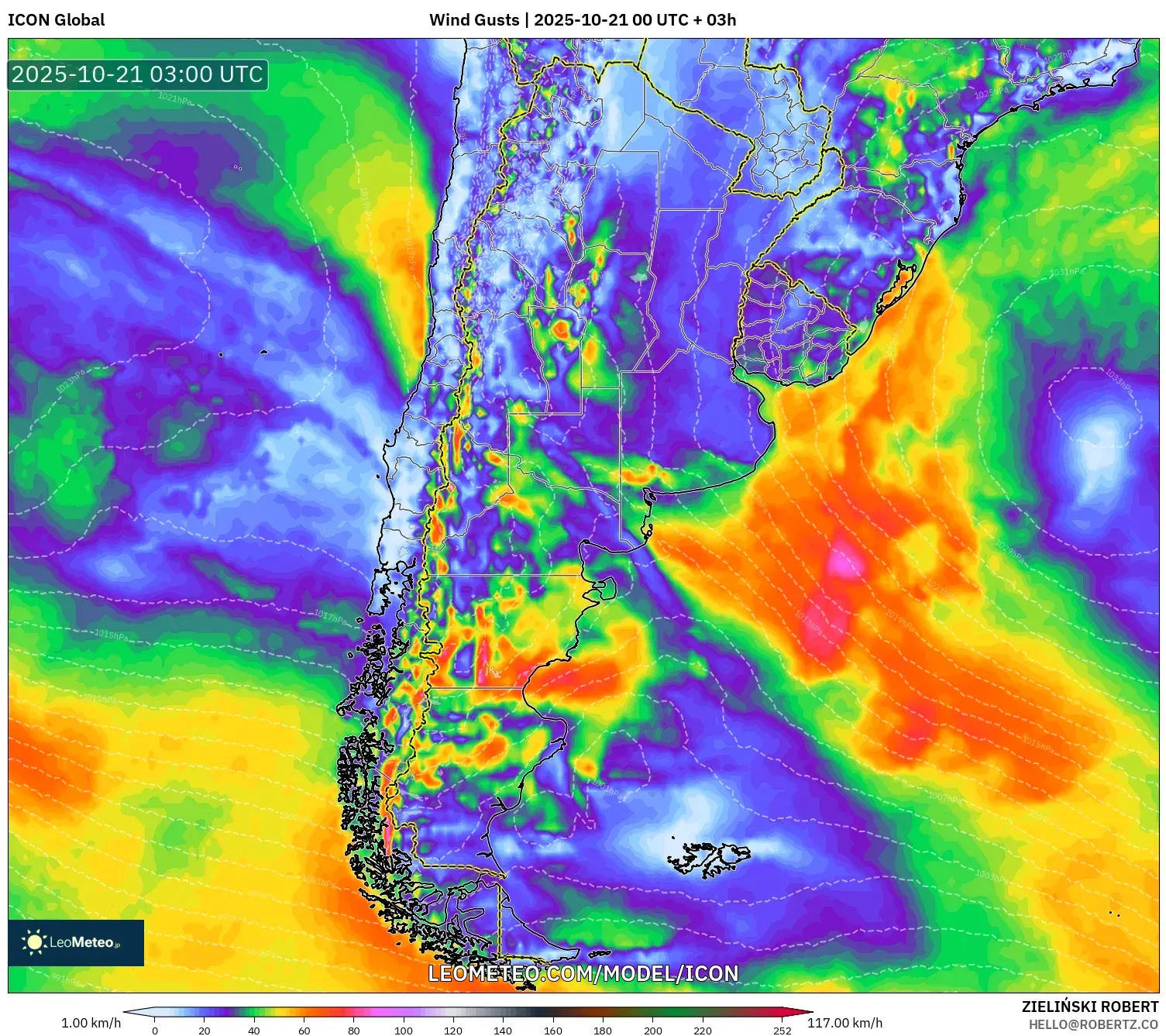 ICON model - Argentina, Wind Gusts ICON model - Argentina, Wind Gusts