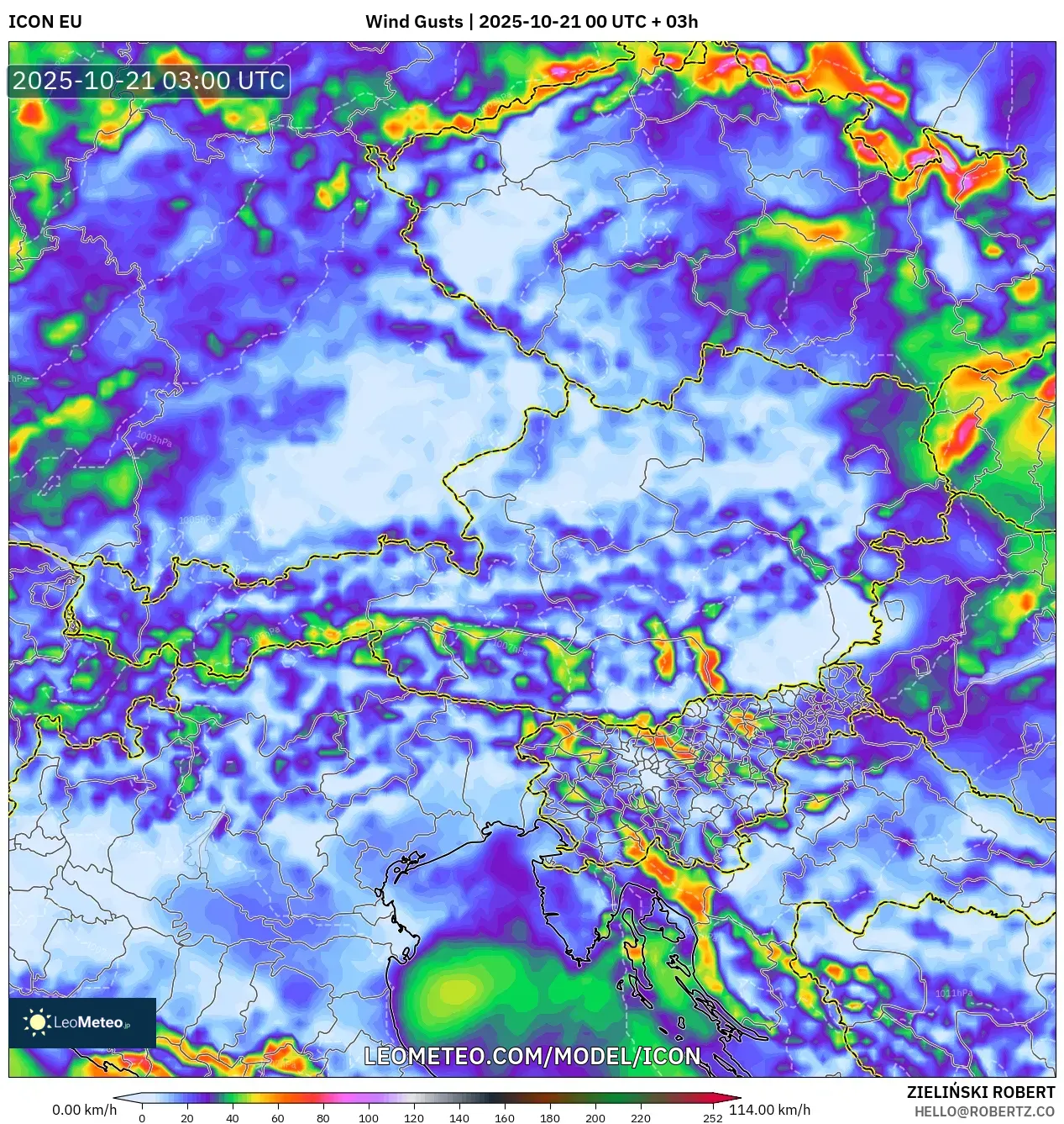ICON model - Austria, Wind Gusts