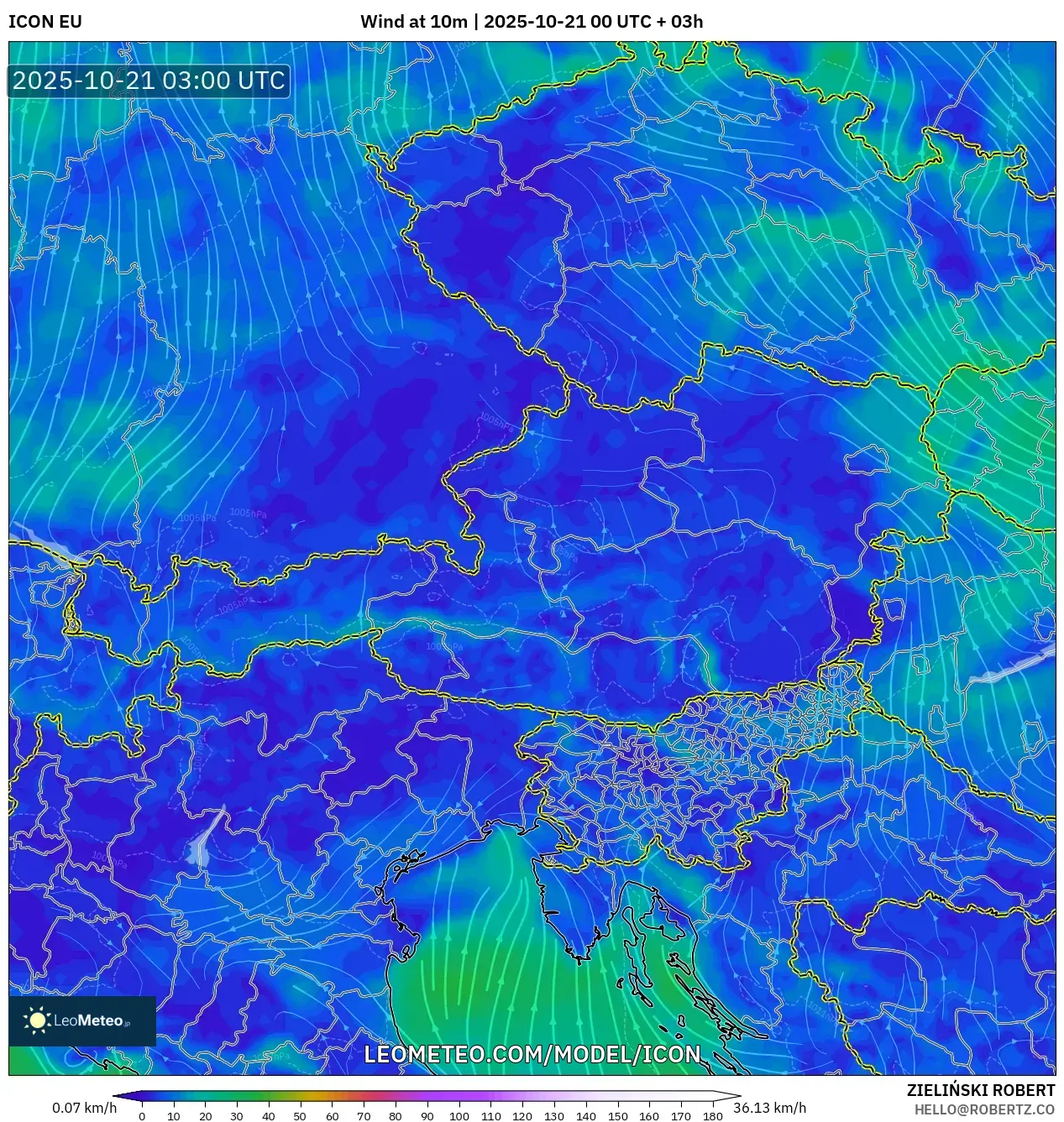 ICON model - Austria, Wind at 10m