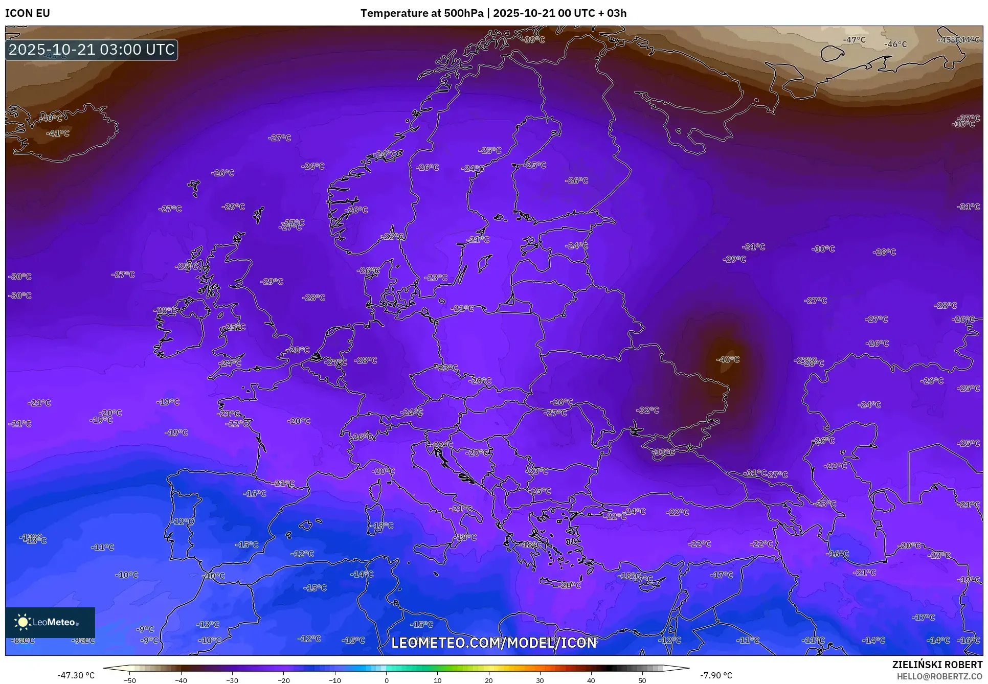 ICON model - Europe, Temperature at 500hPa ICON model - Europe, Temperature at 500hPa