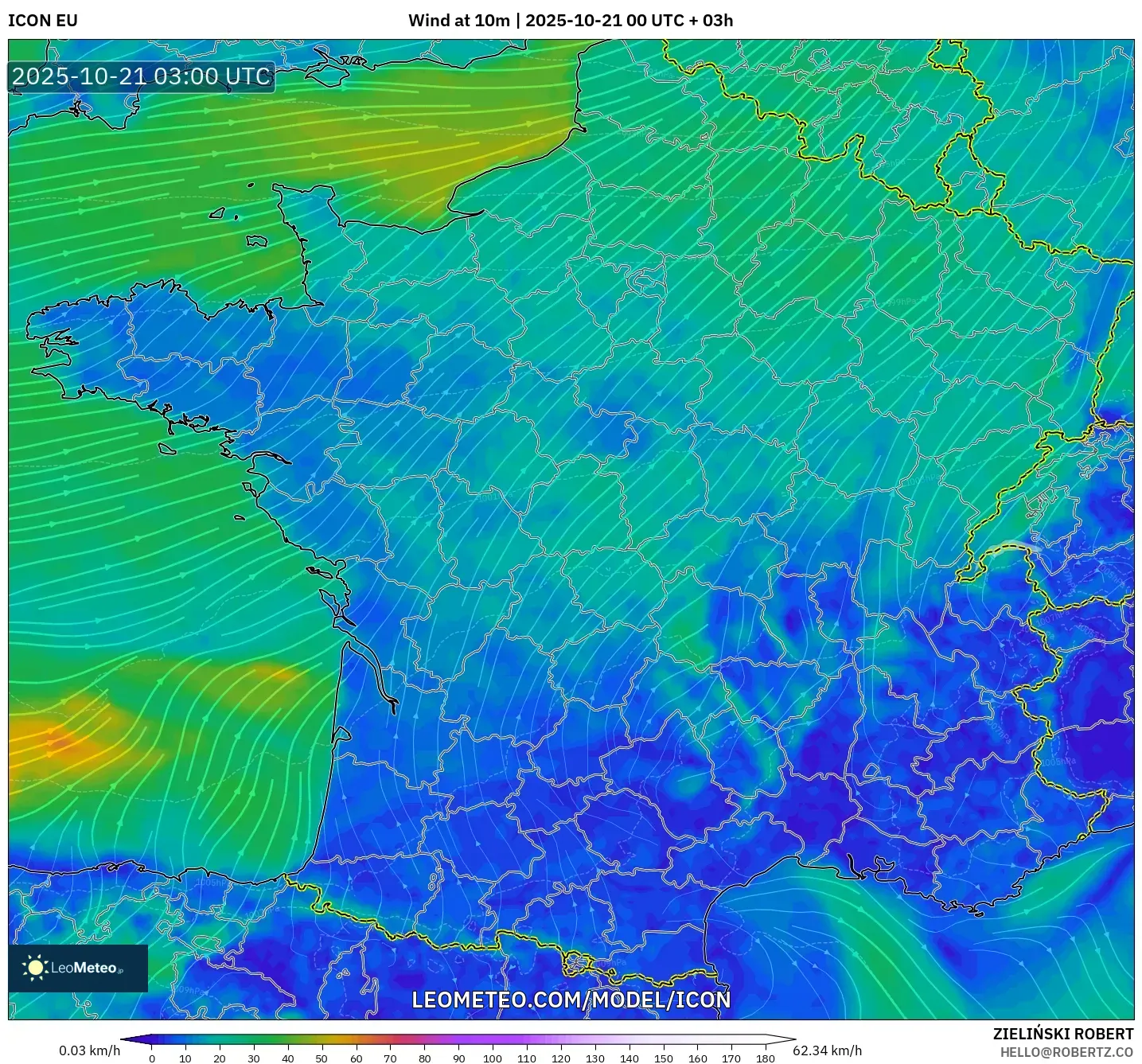 ICON model - France, Wind at 10m ICON model - France, Wind at 10m