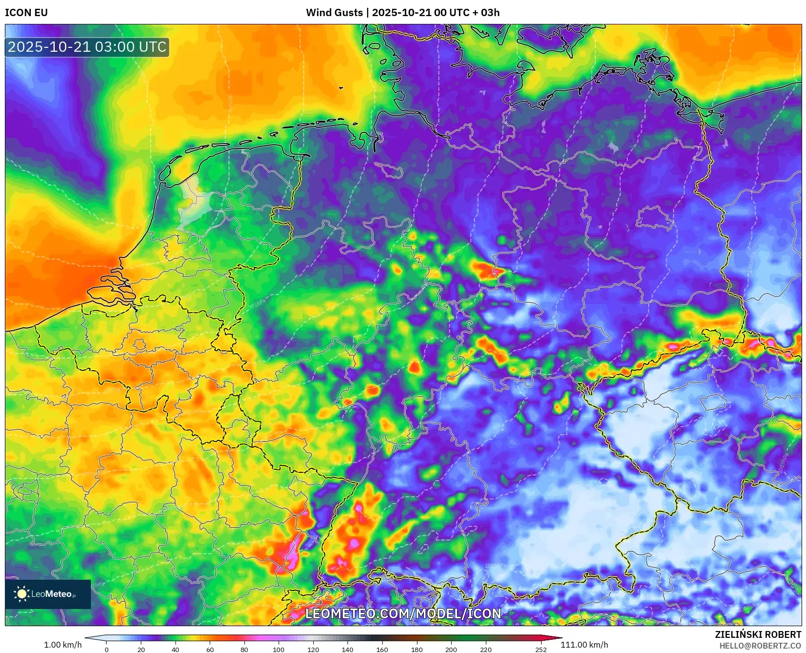 ICON model - Germany, Wind Gusts ICON model - Germany, Wind Gusts