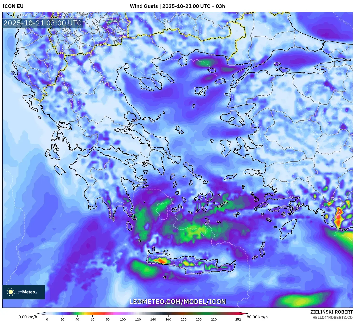 ICON model - Greece, Wind Gusts
